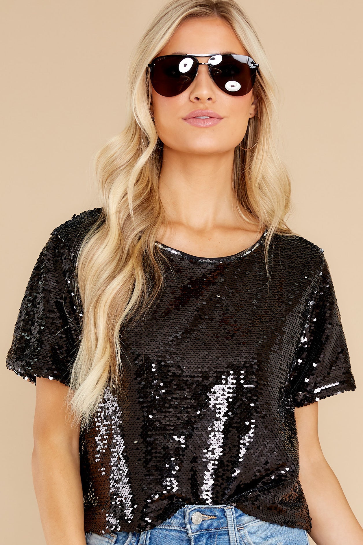 Never Ending Nights Black Sequin Crop Top