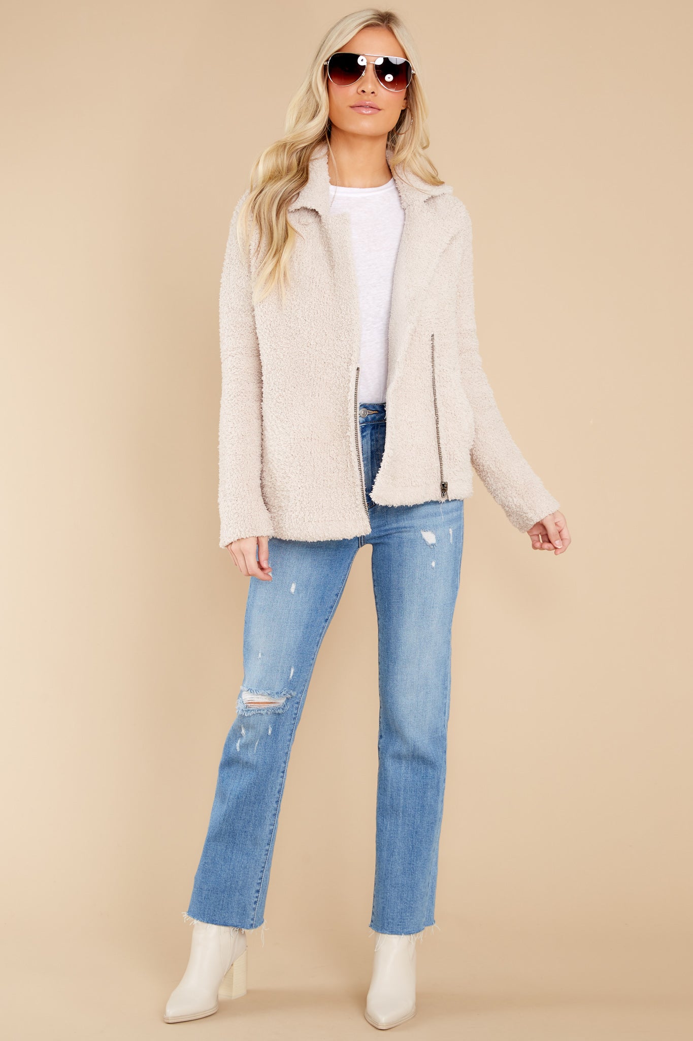 CozyChic® Stone Shearling Moto Jacket