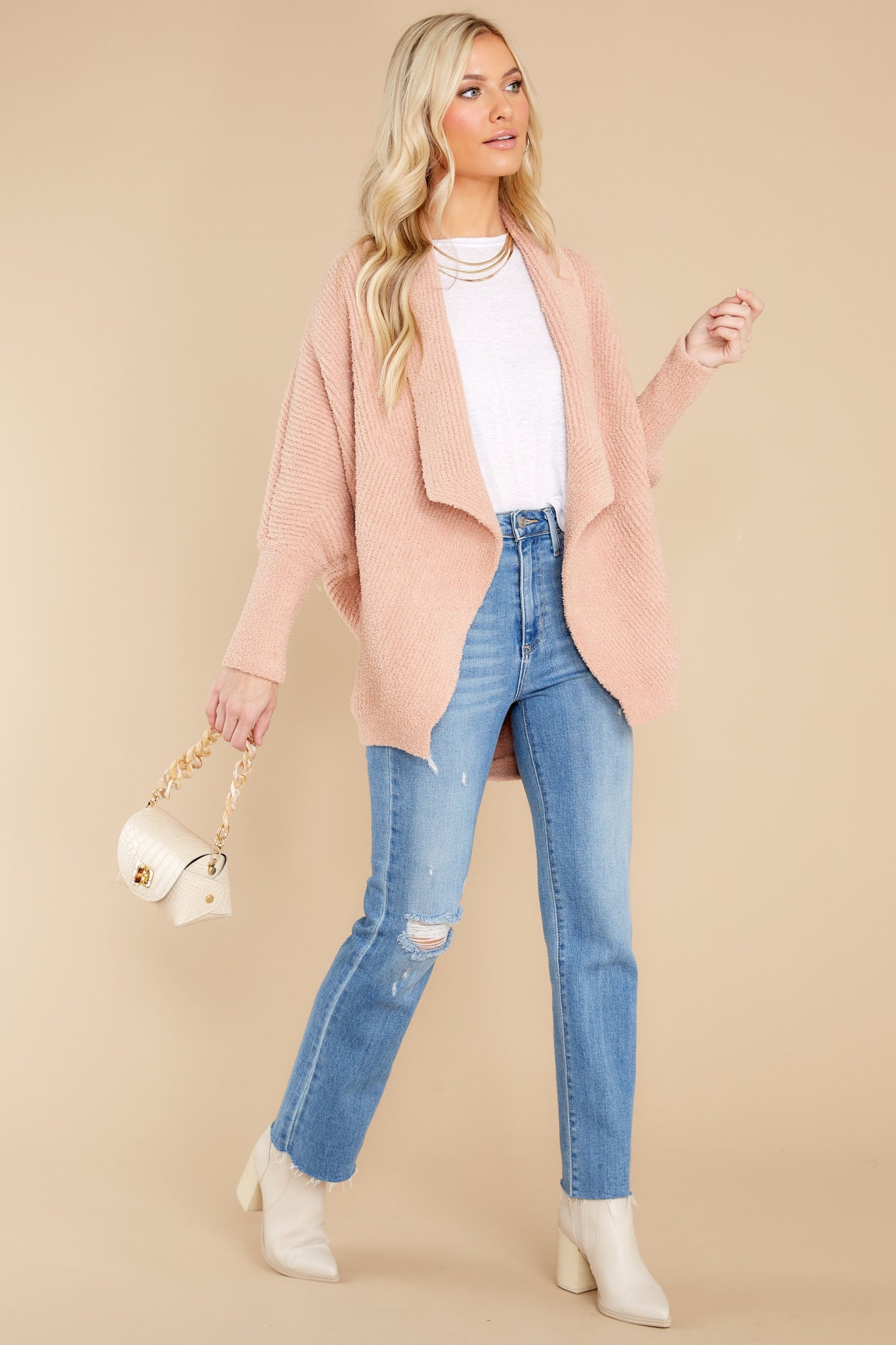 Cozychic® Misty Rose Chevron Ribbed Cardigan