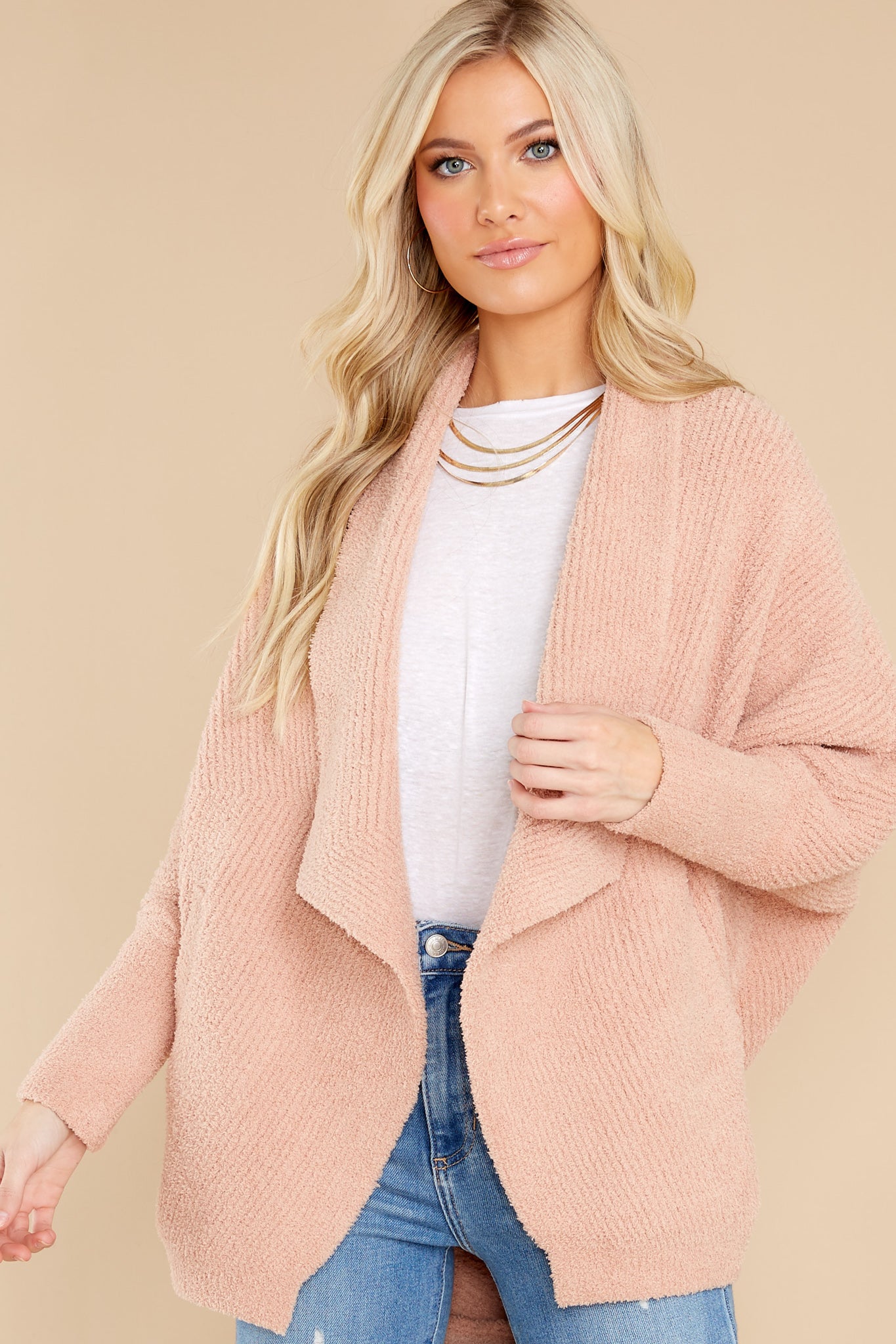 Cozychic® Misty Rose Chevron Ribbed Cardigan
