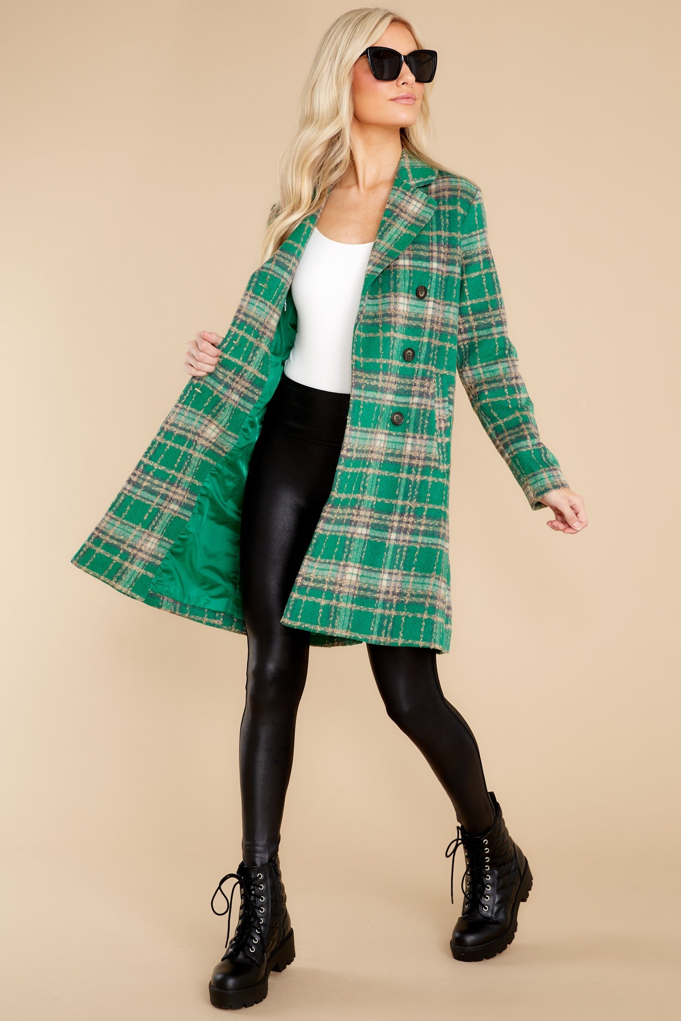 Always A Possibility Green Plaid Coat