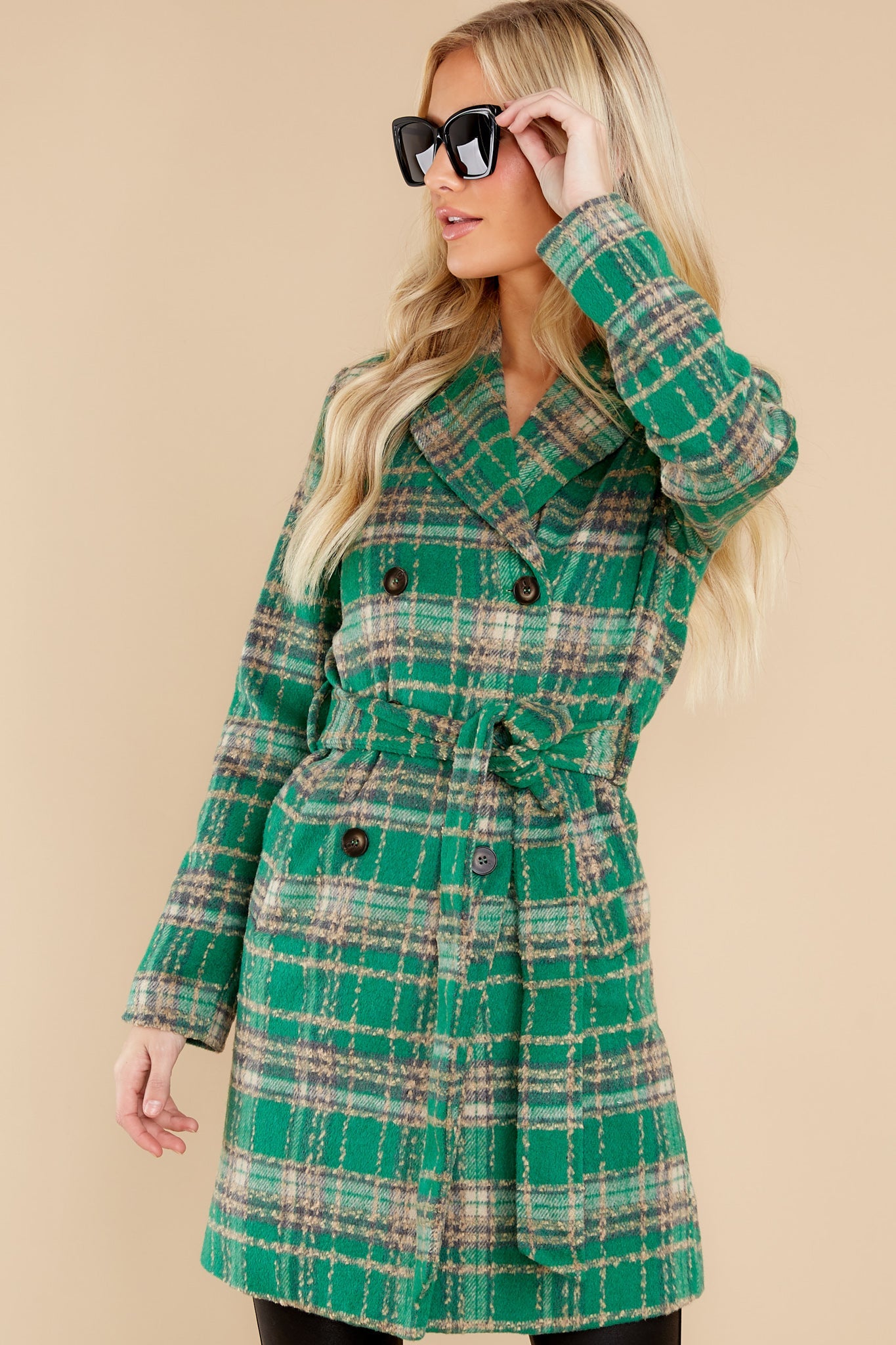 Always A Possibility Green Plaid Coat