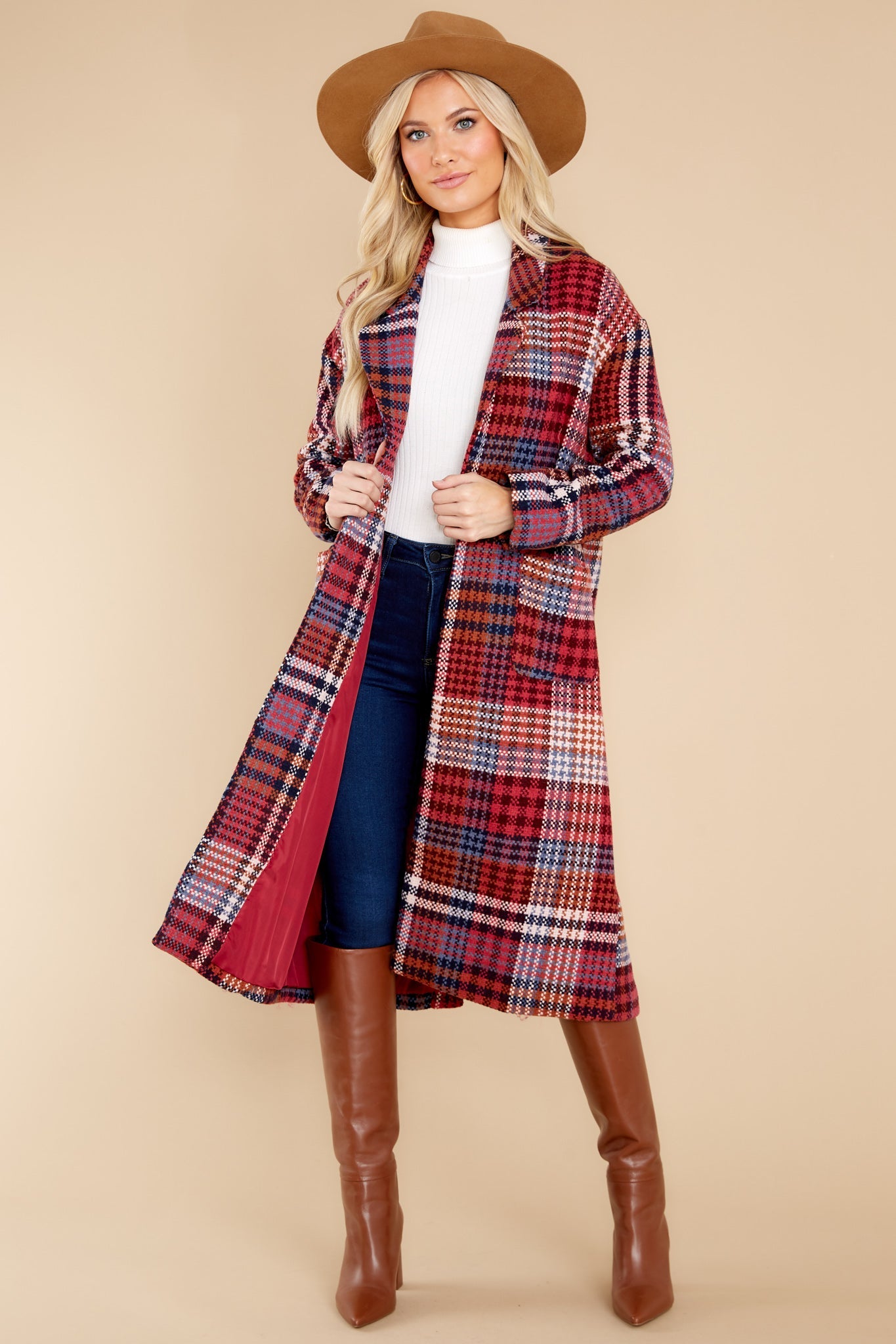 Ready For Change Berry Pink Plaid Coat