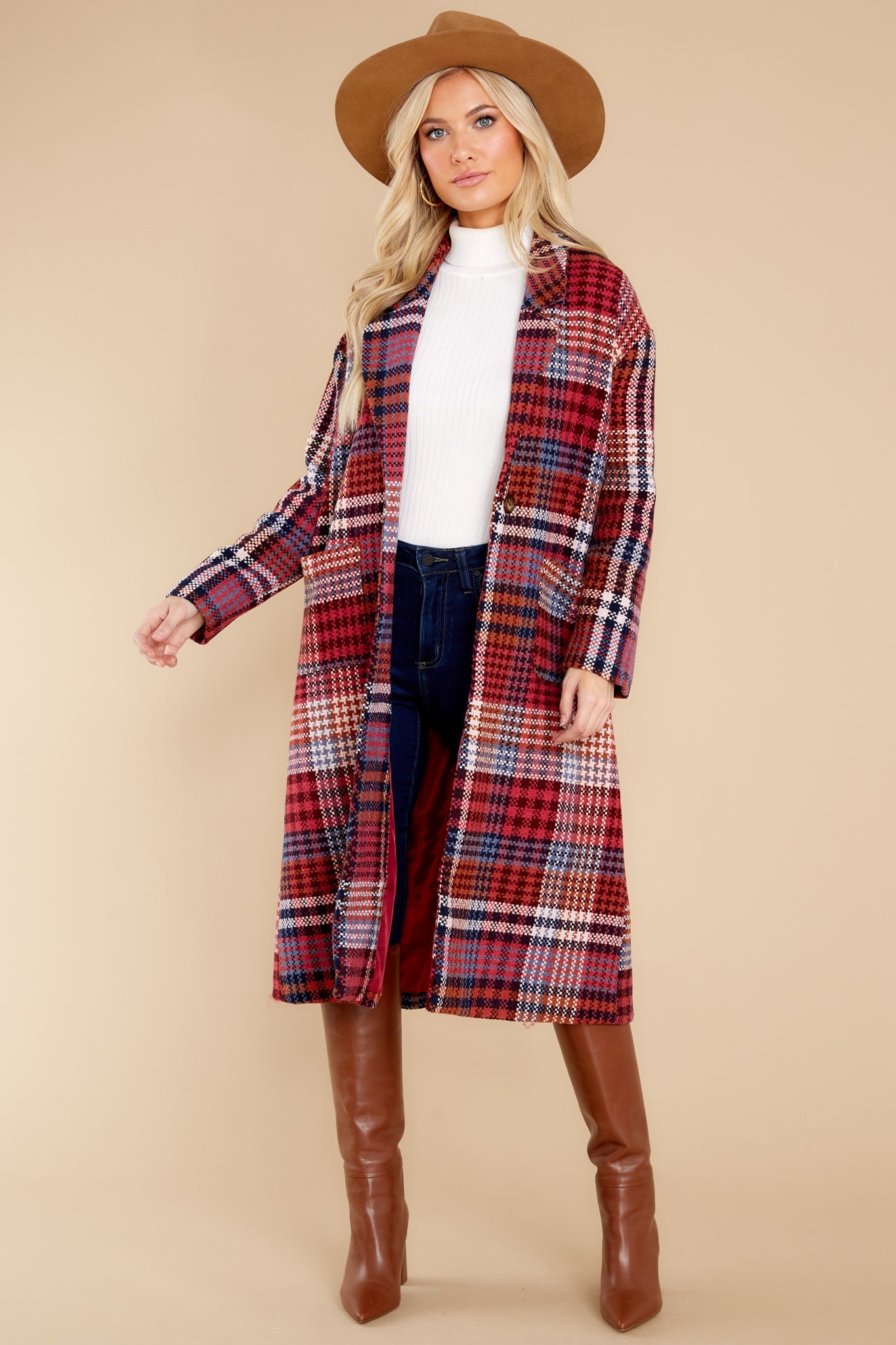 Ready For Change Berry Pink Plaid Coat