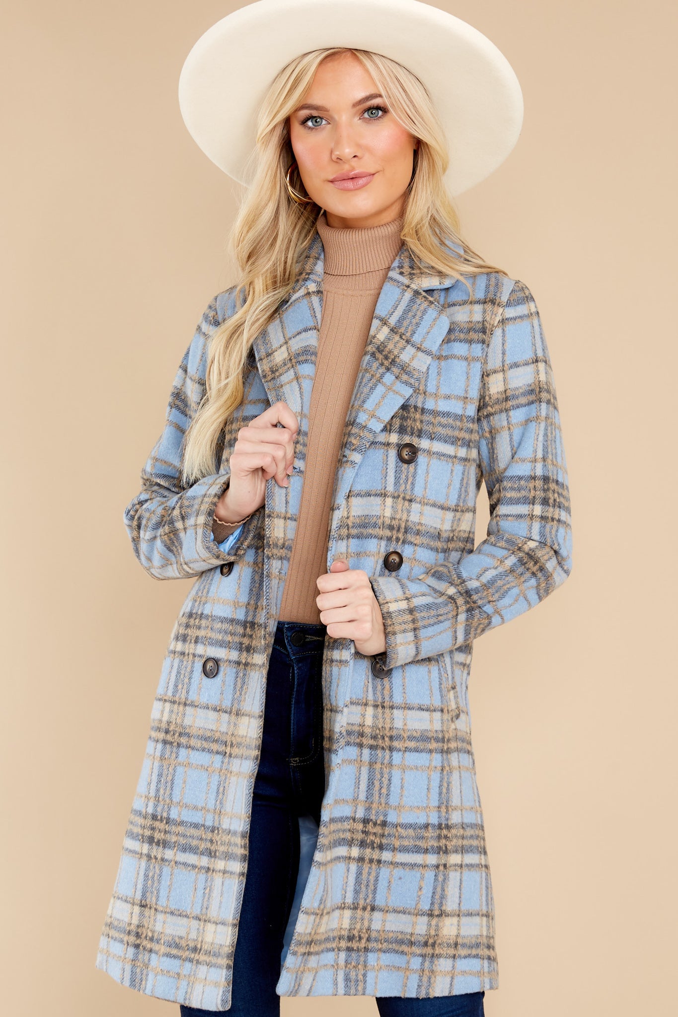 Always A Possibility Pale Blue Plaid Coat