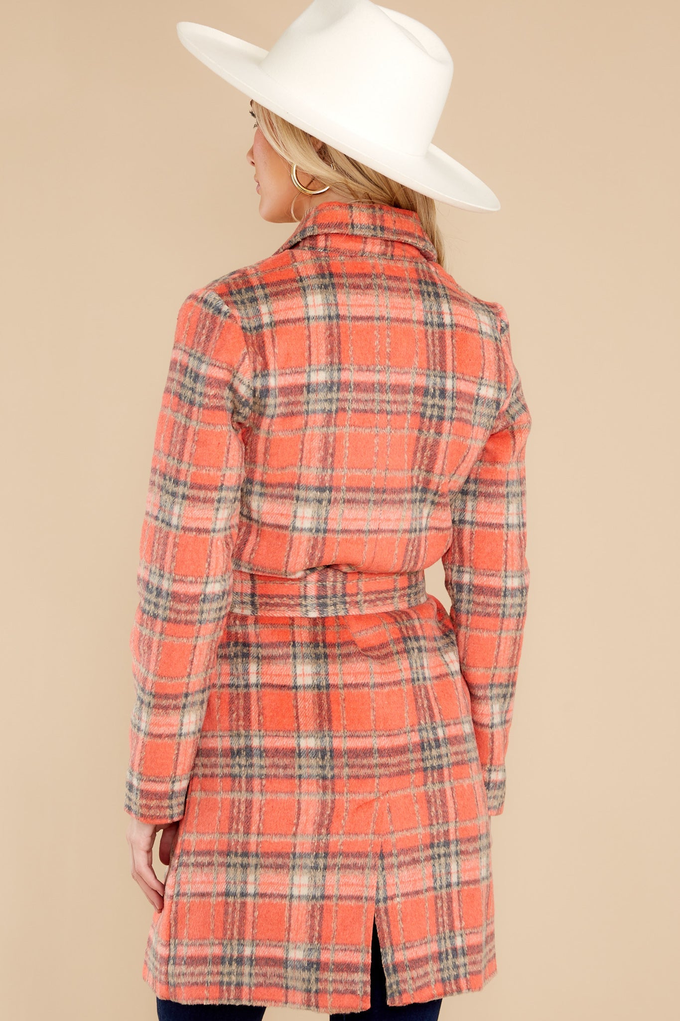 Always A Possibility Coral Orange Plaid Coat