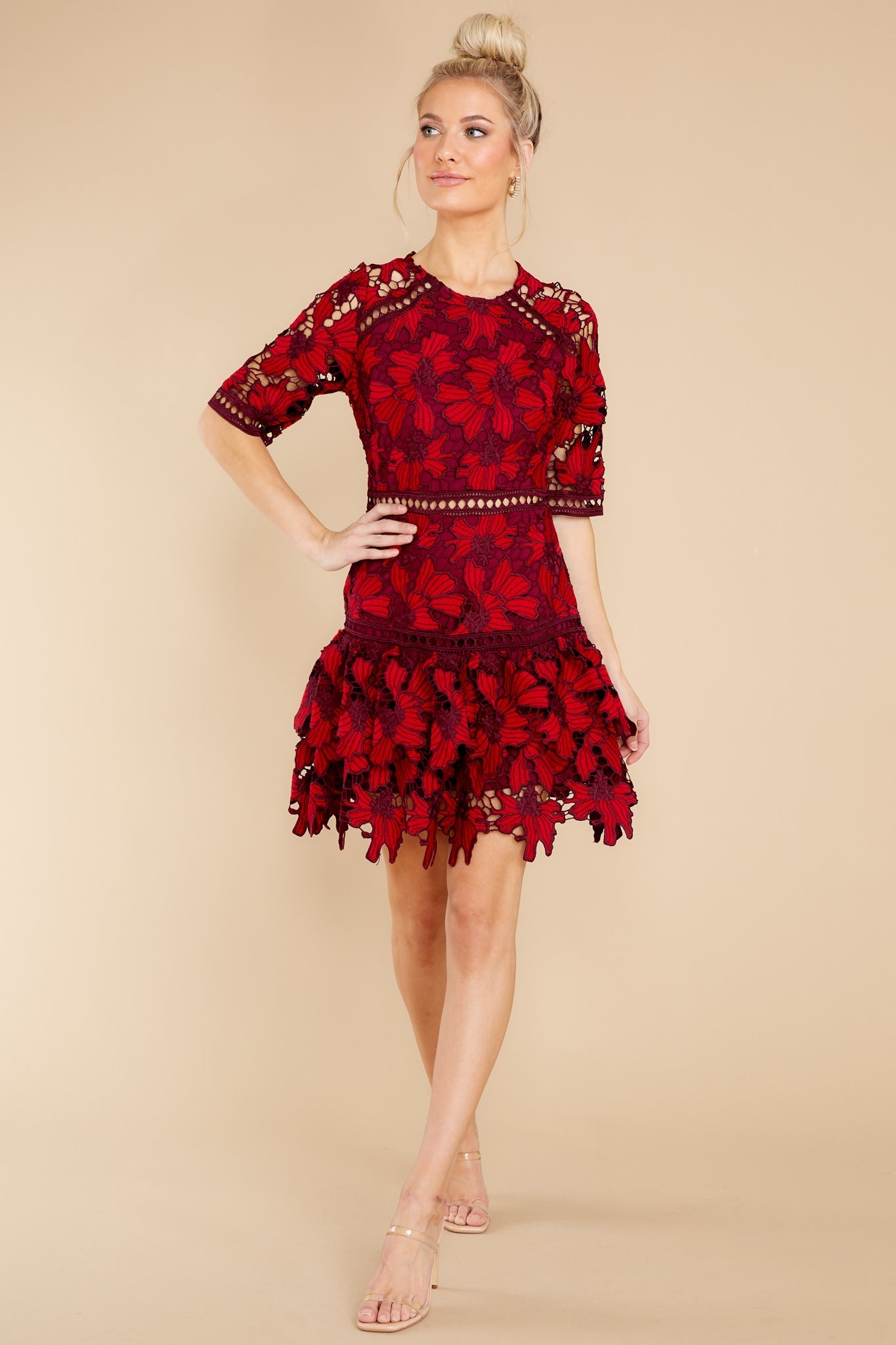 Oblivious Beauty Ruby Red Lace Dress