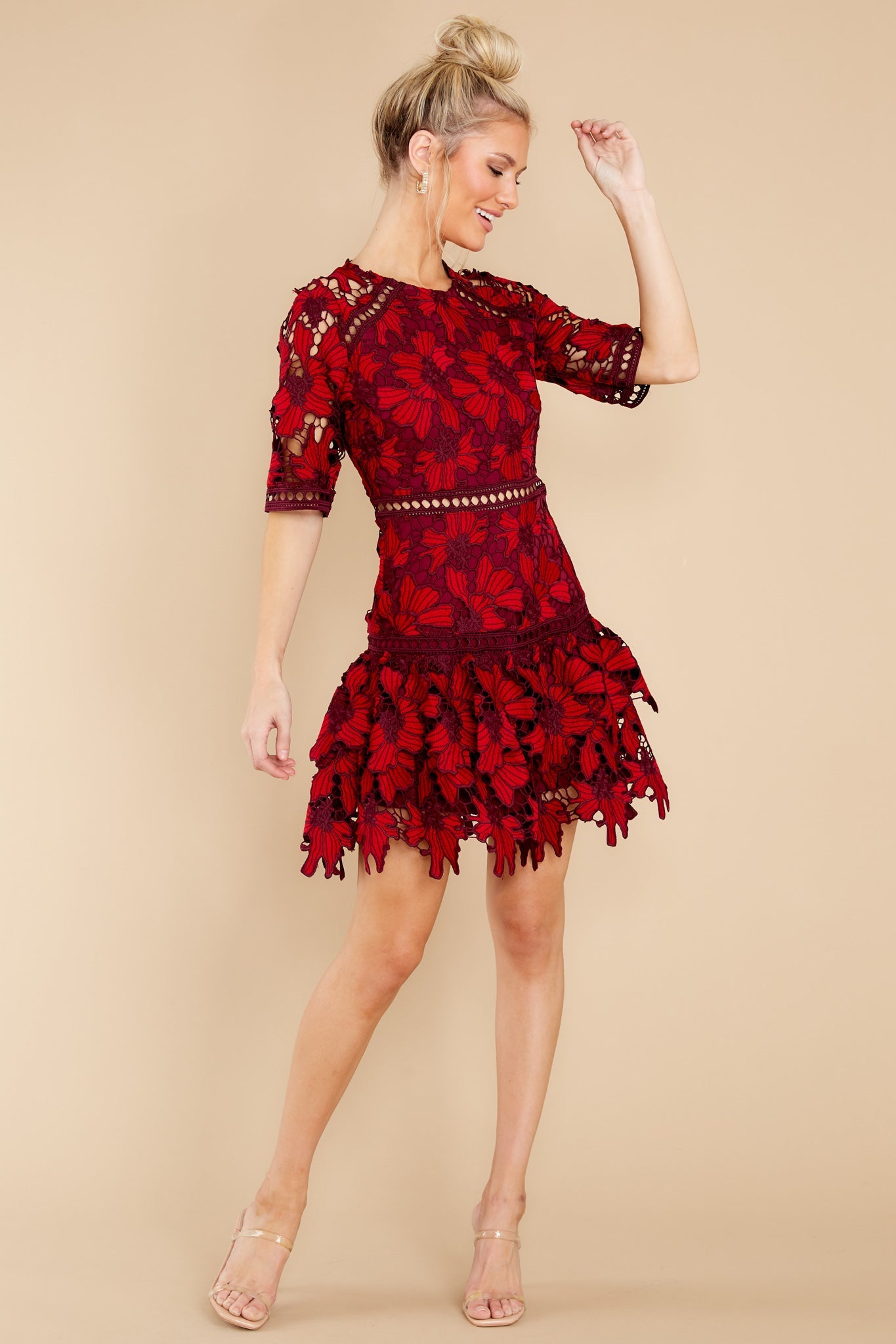 Oblivious Beauty Ruby Red Lace Dress