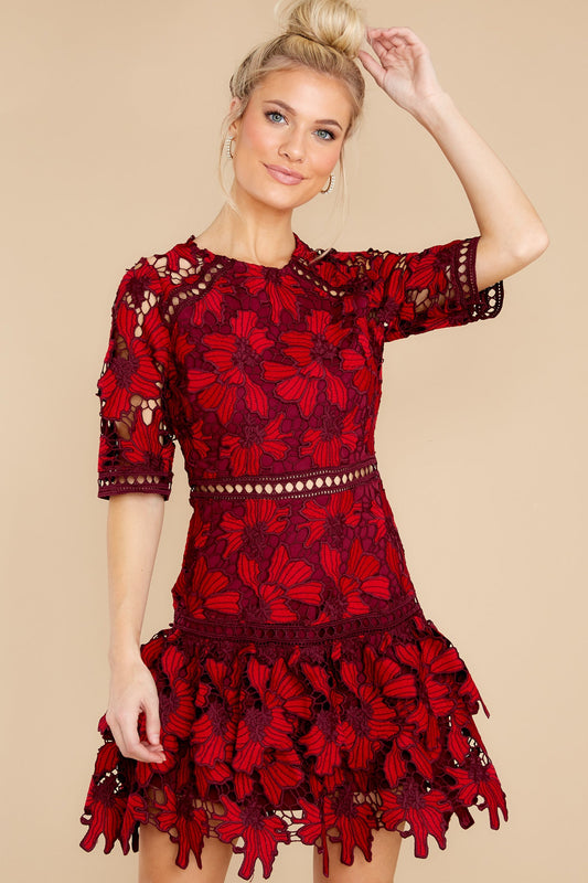 Oblivious Beauty Ruby Red Lace Dress