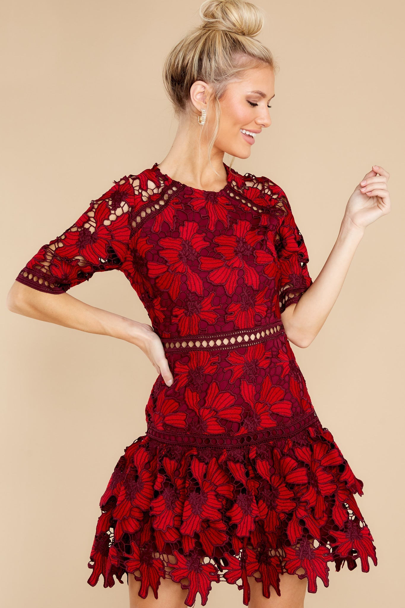 Oblivious Beauty Ruby Red Lace Dress