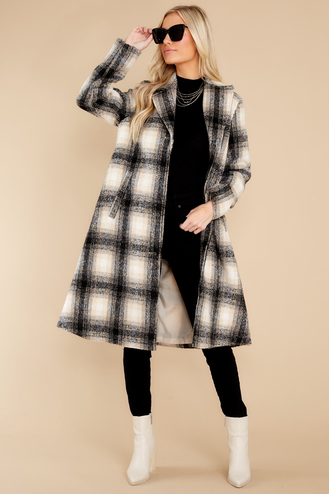 Never Too Cold Beige Plaid Coat