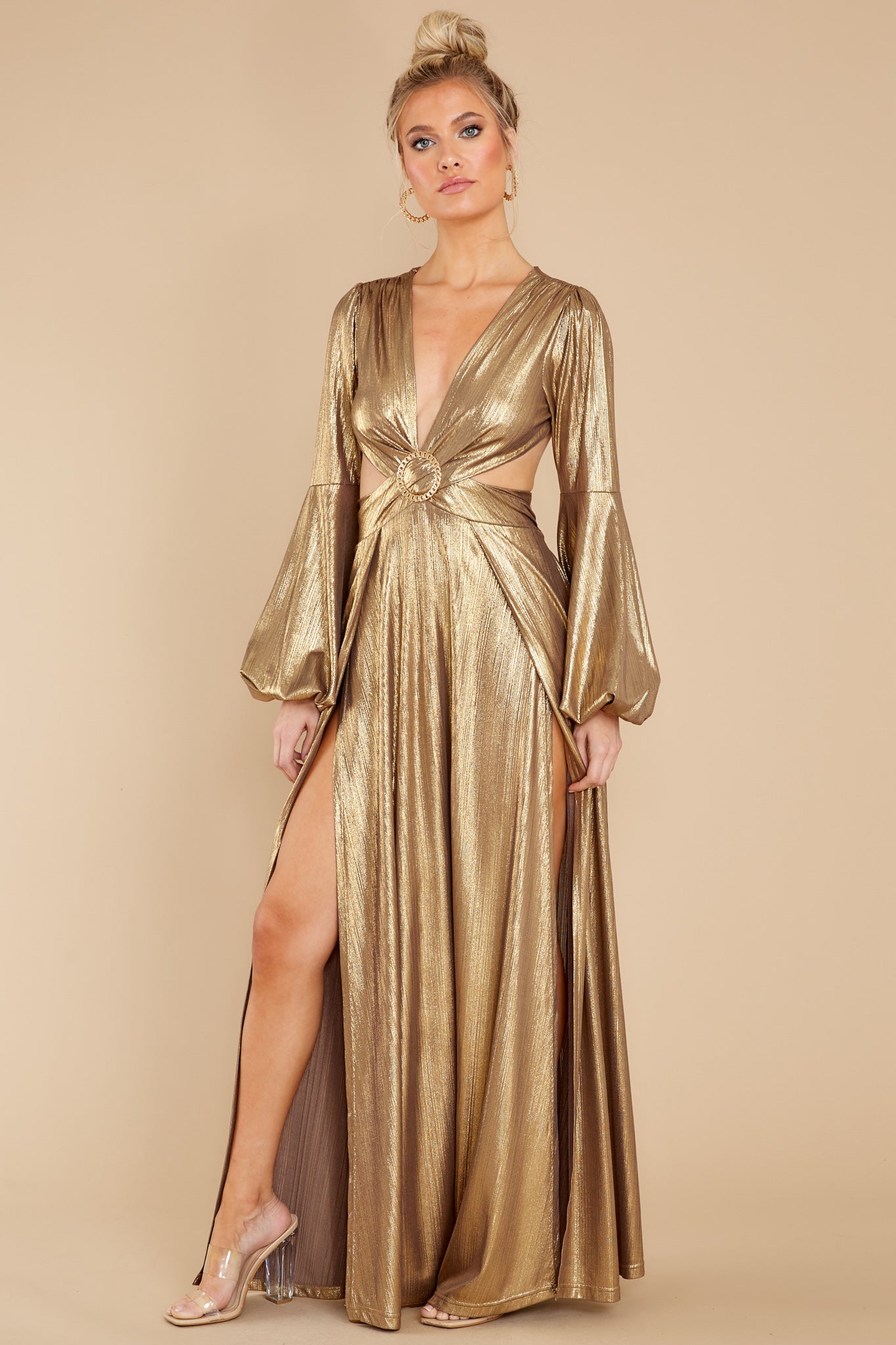 Closing The Show Gold Maxi Dress