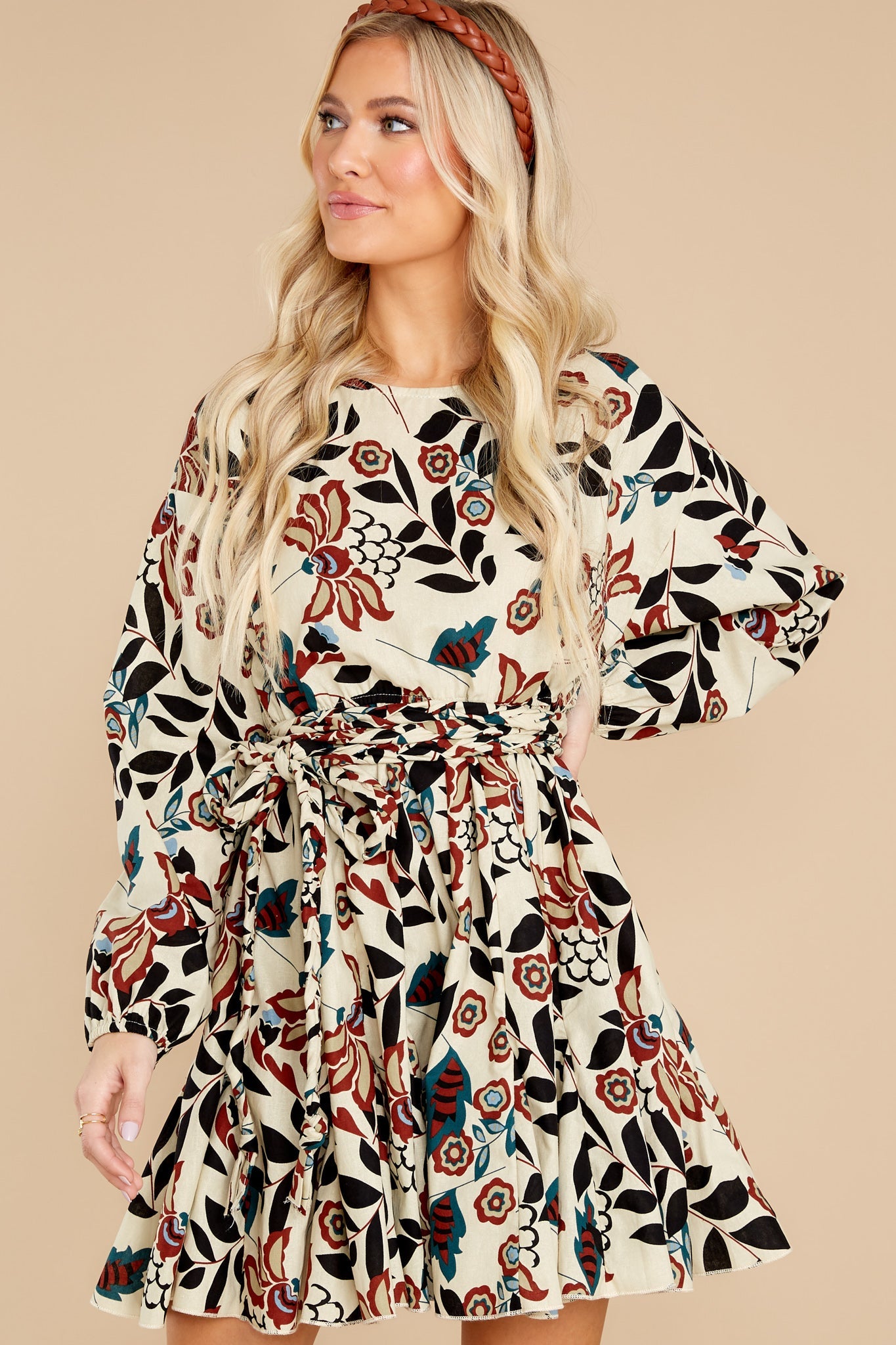 Love's Return Beige Multi Print Dress