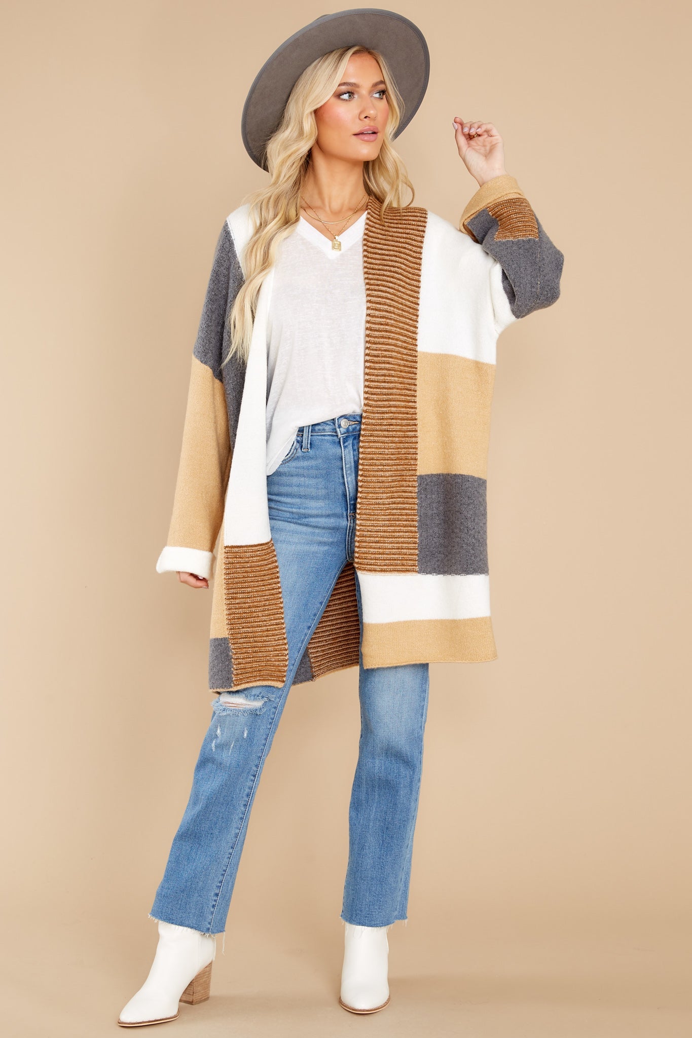 Whisked Away Tan Colorblock Cardigan