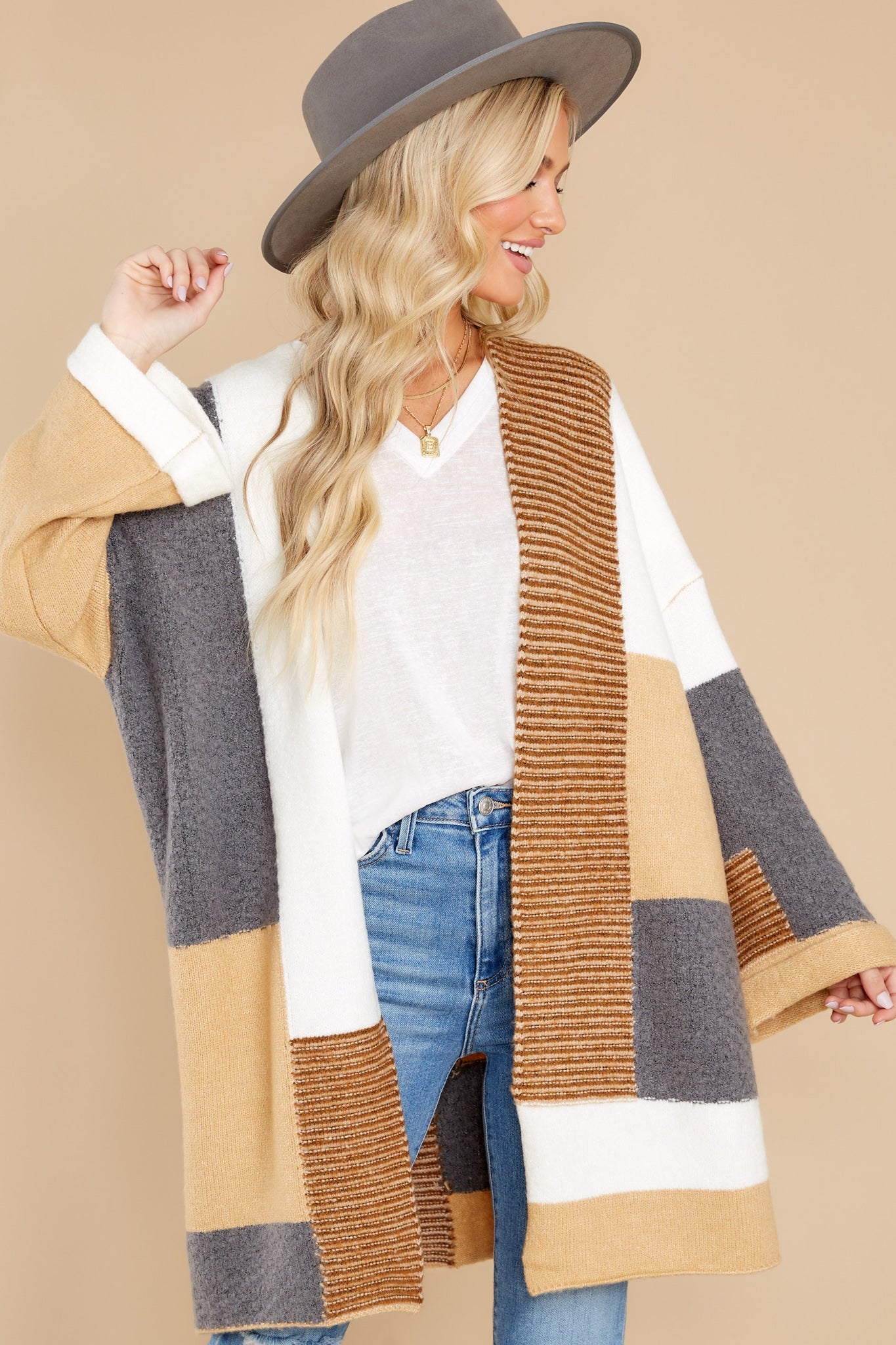 Whisked Away Tan Colorblock Cardigan