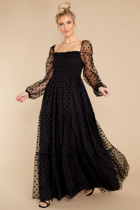 On The Dotted Line Black Polka Dot Maxi Dress