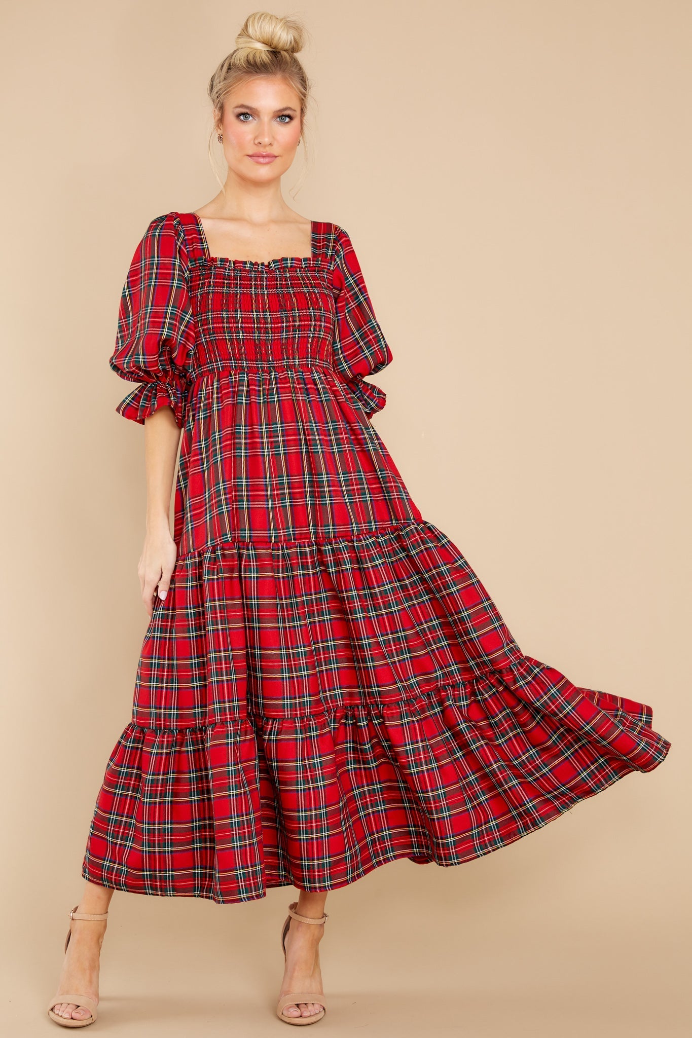 A Silent Wish Red Multi Plaid Maxi Dress