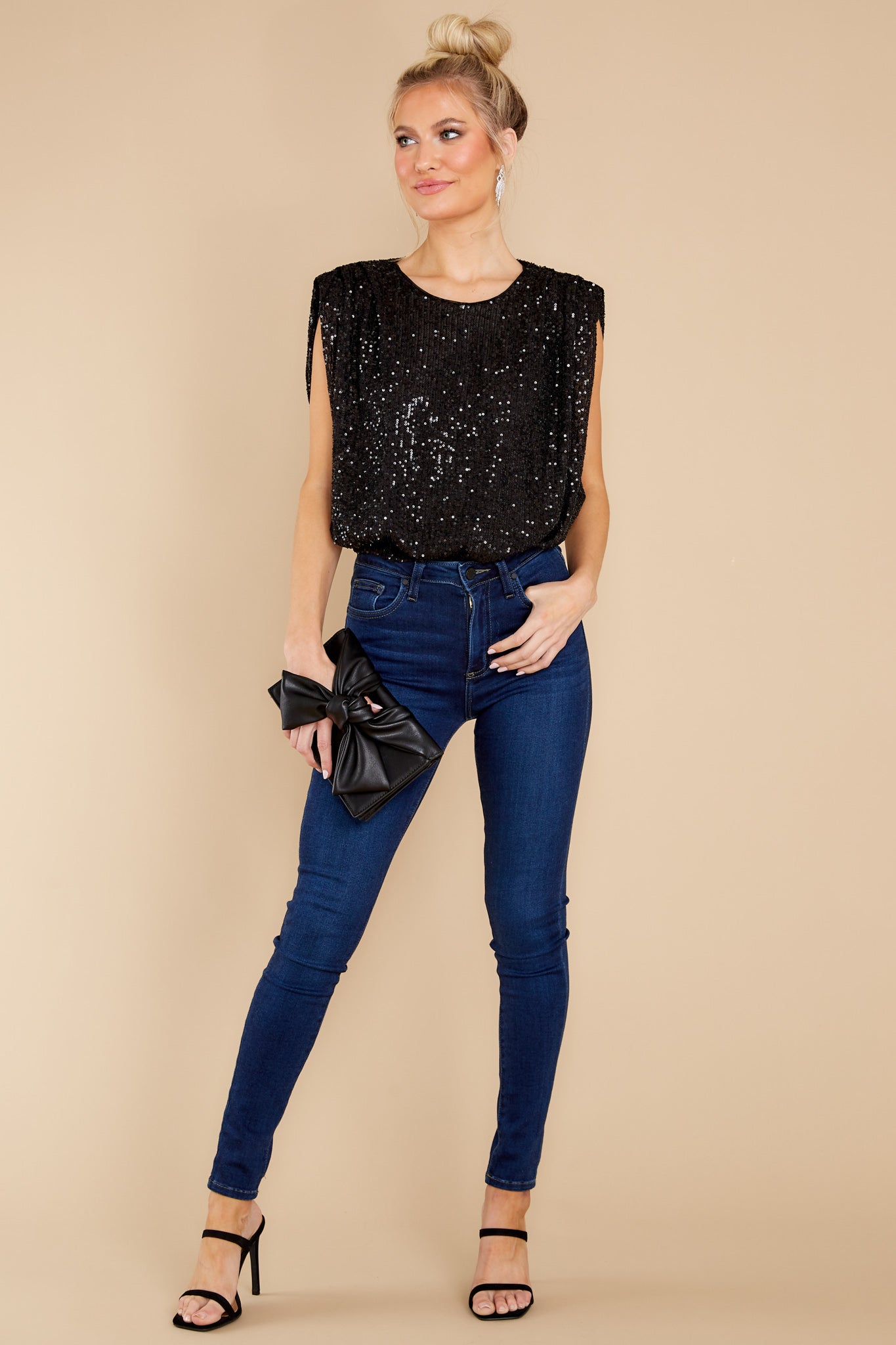 Spark Of The Night Black Sequin Top