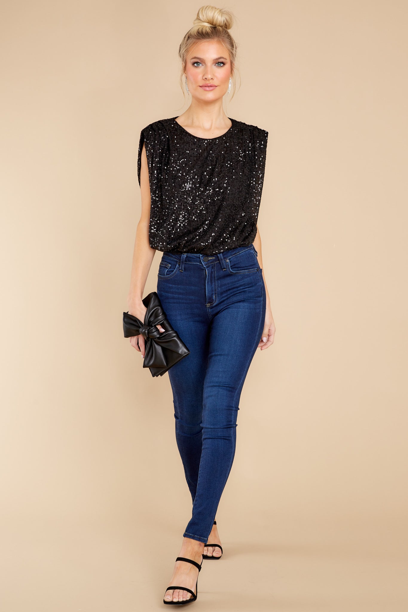 Spark Of The Night Black Sequin Top