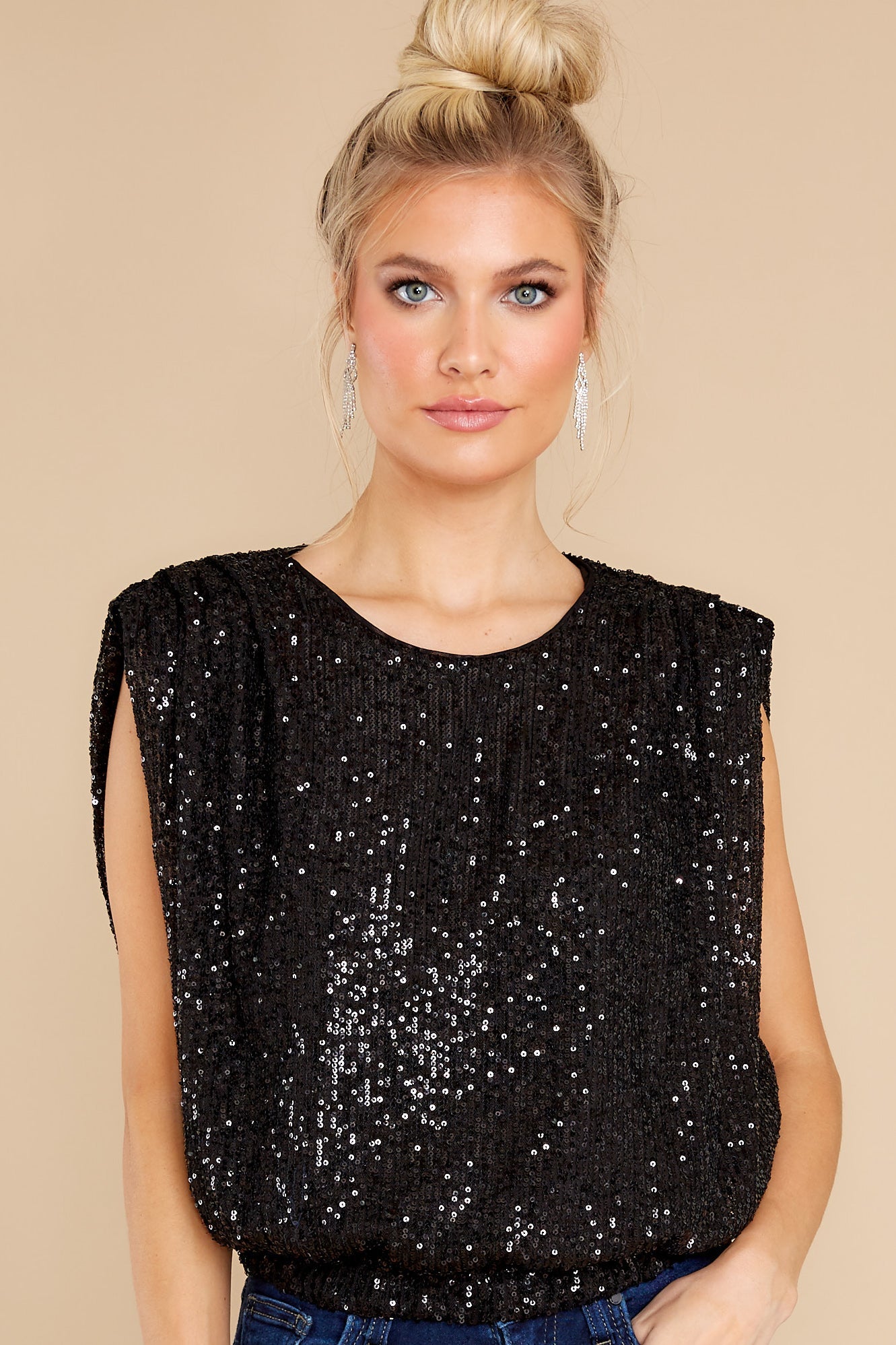 Spark Of The Night Black Sequin Top