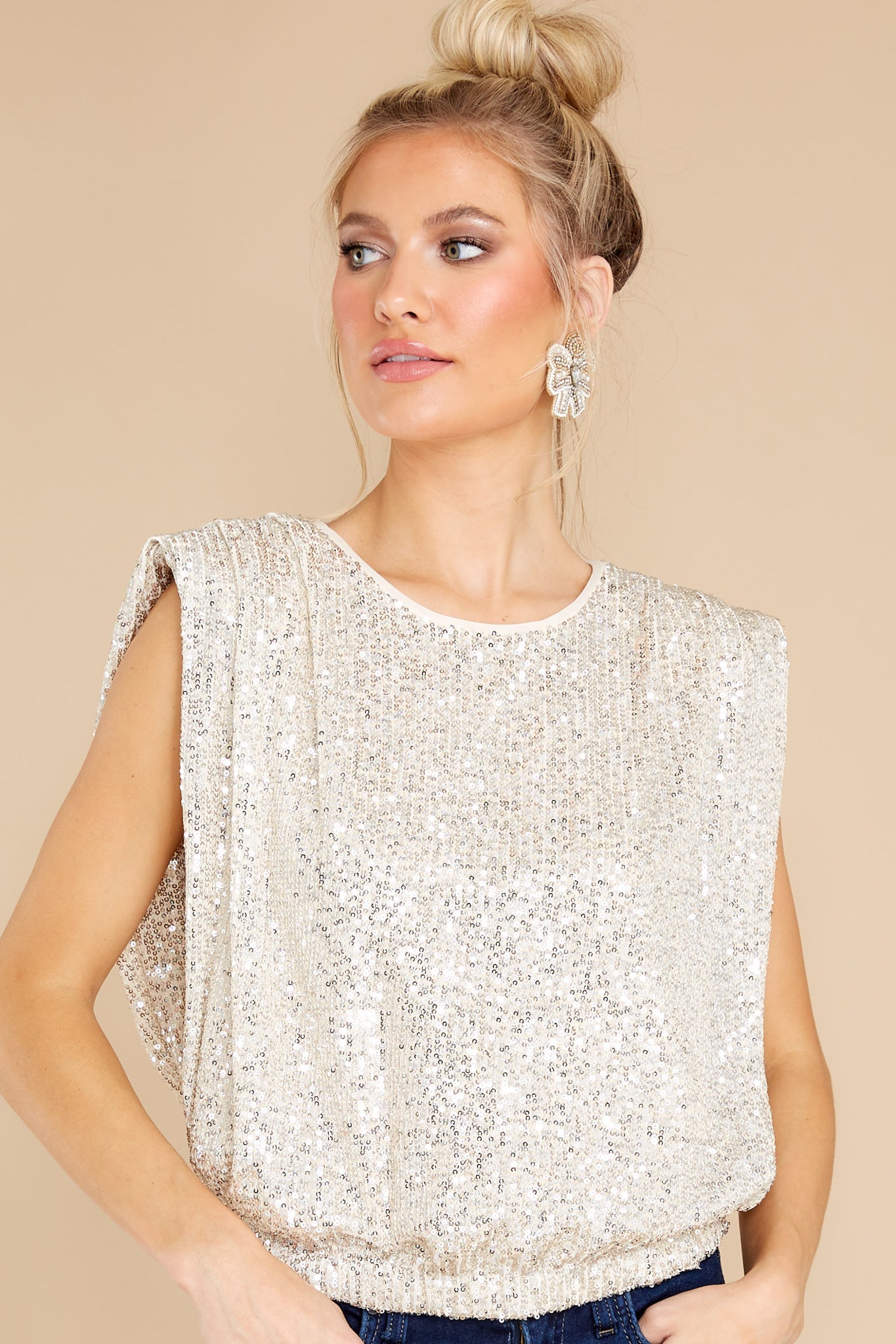 Spark Of The Night Champagne Sequin Top