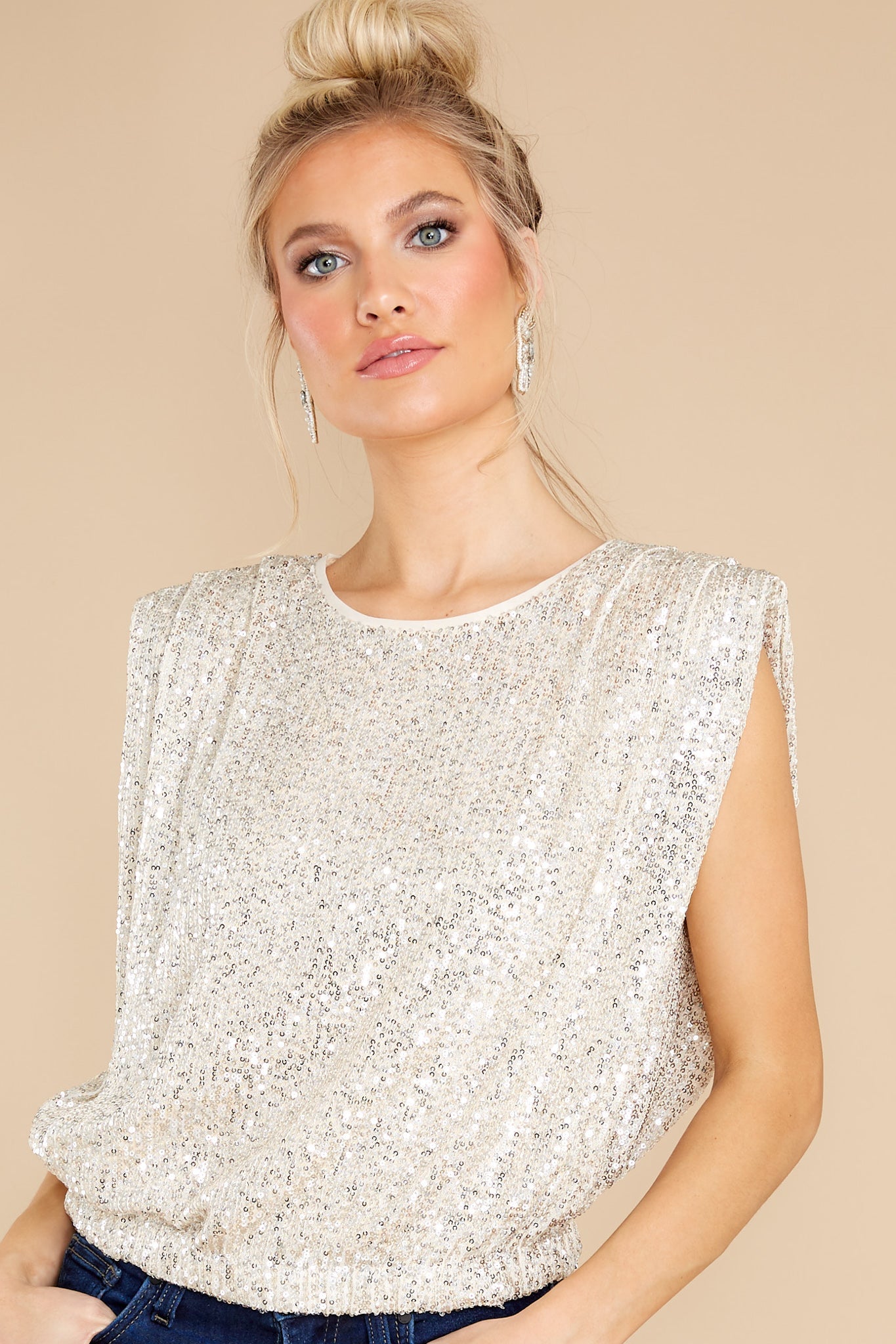 Spark Of The Night Champagne Sequin Top