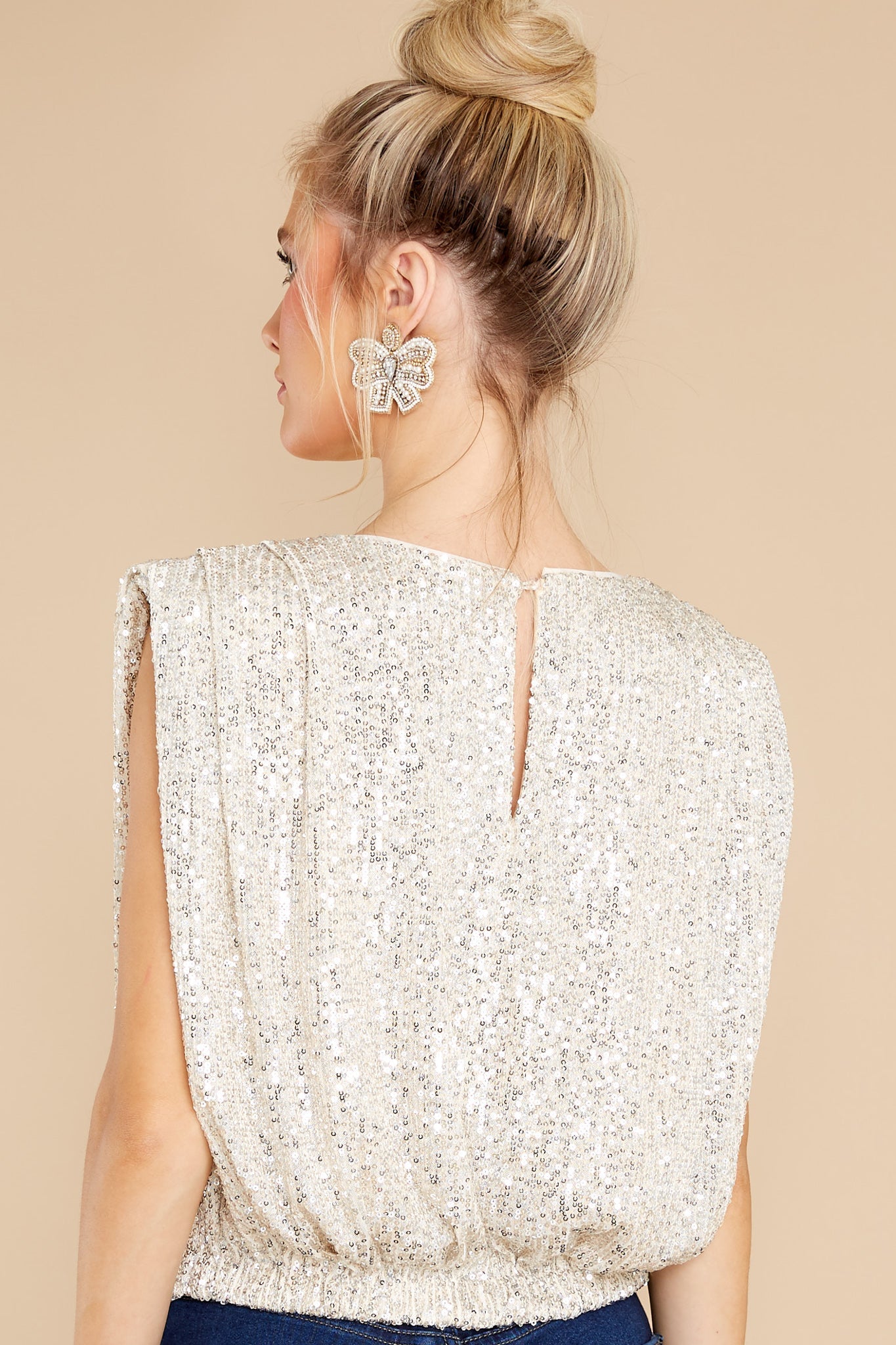 Spark Of The Night Champagne Sequin Top