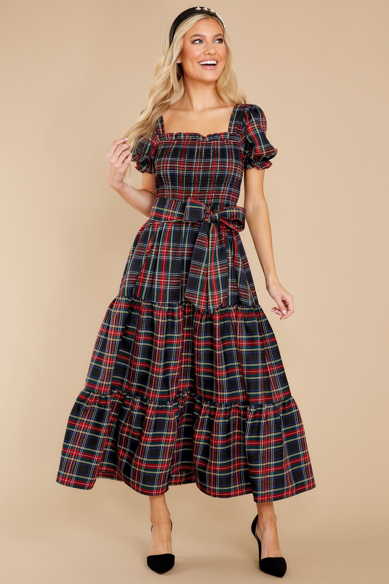 My Only Wish Black Multi Plaid Maxi Dress