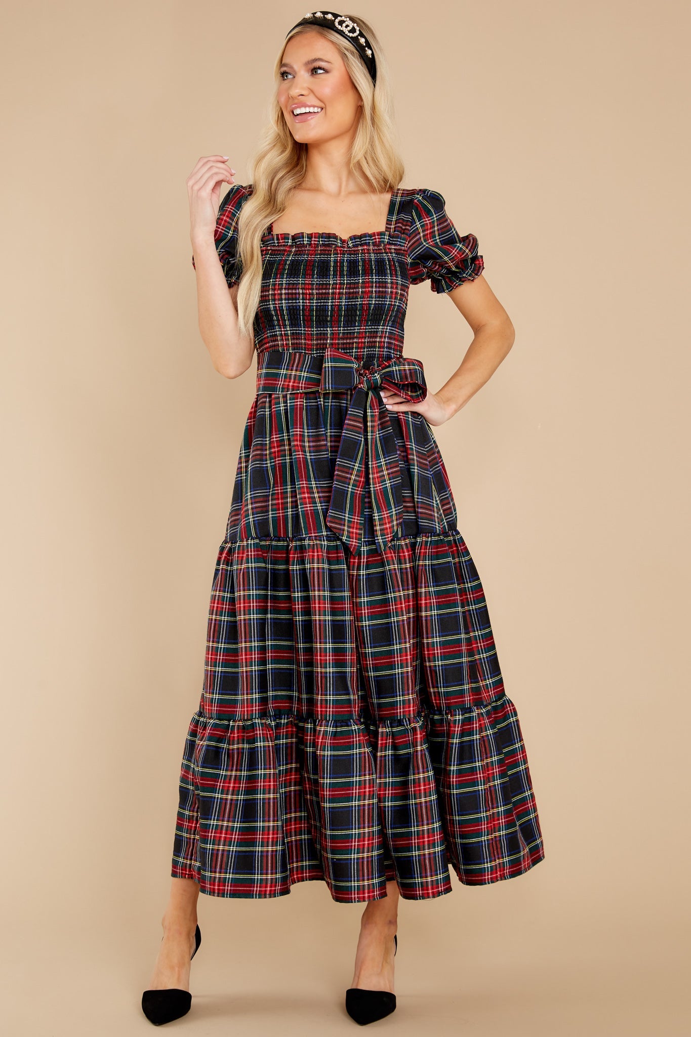 My Only Wish Black Multi Plaid Maxi Dress