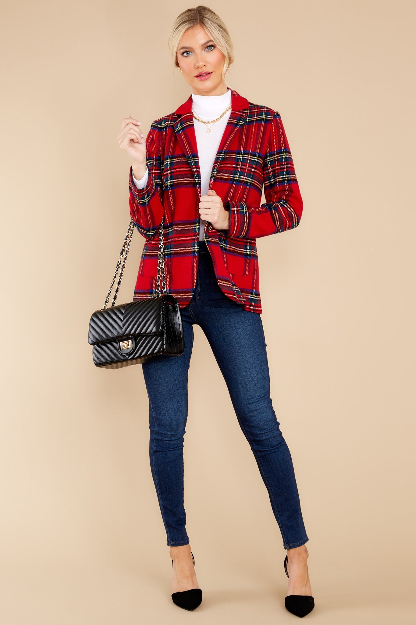 Dressed In Time Red Plaid Blazer