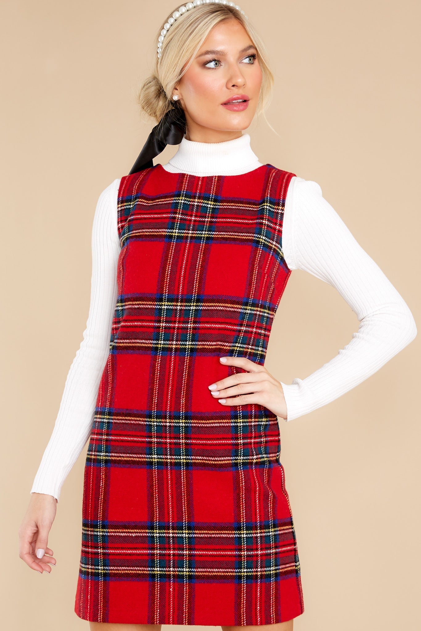 Sentimental Feeling Red Plaid Dress