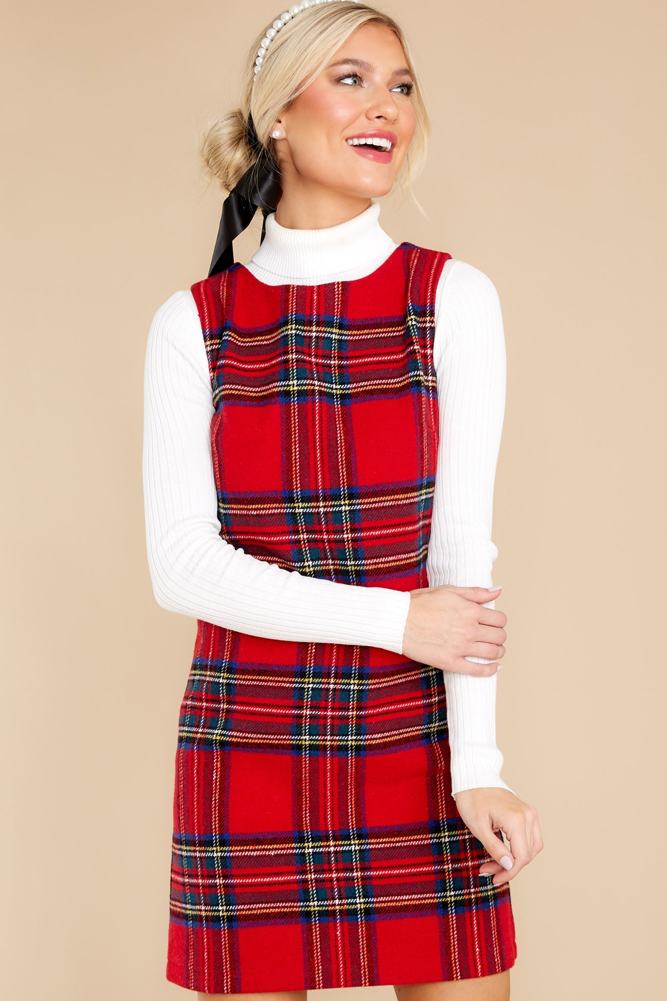 Sentimental Feeling Red Plaid Dress