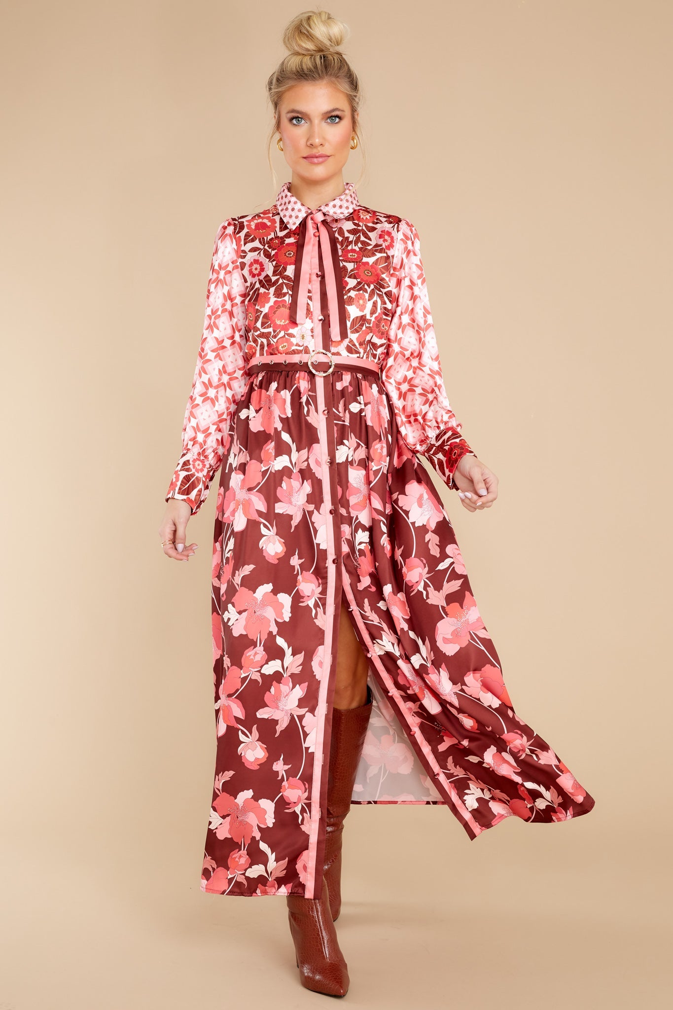 Expressions Of The Heart Maroon Multi Print Maxi Dress
