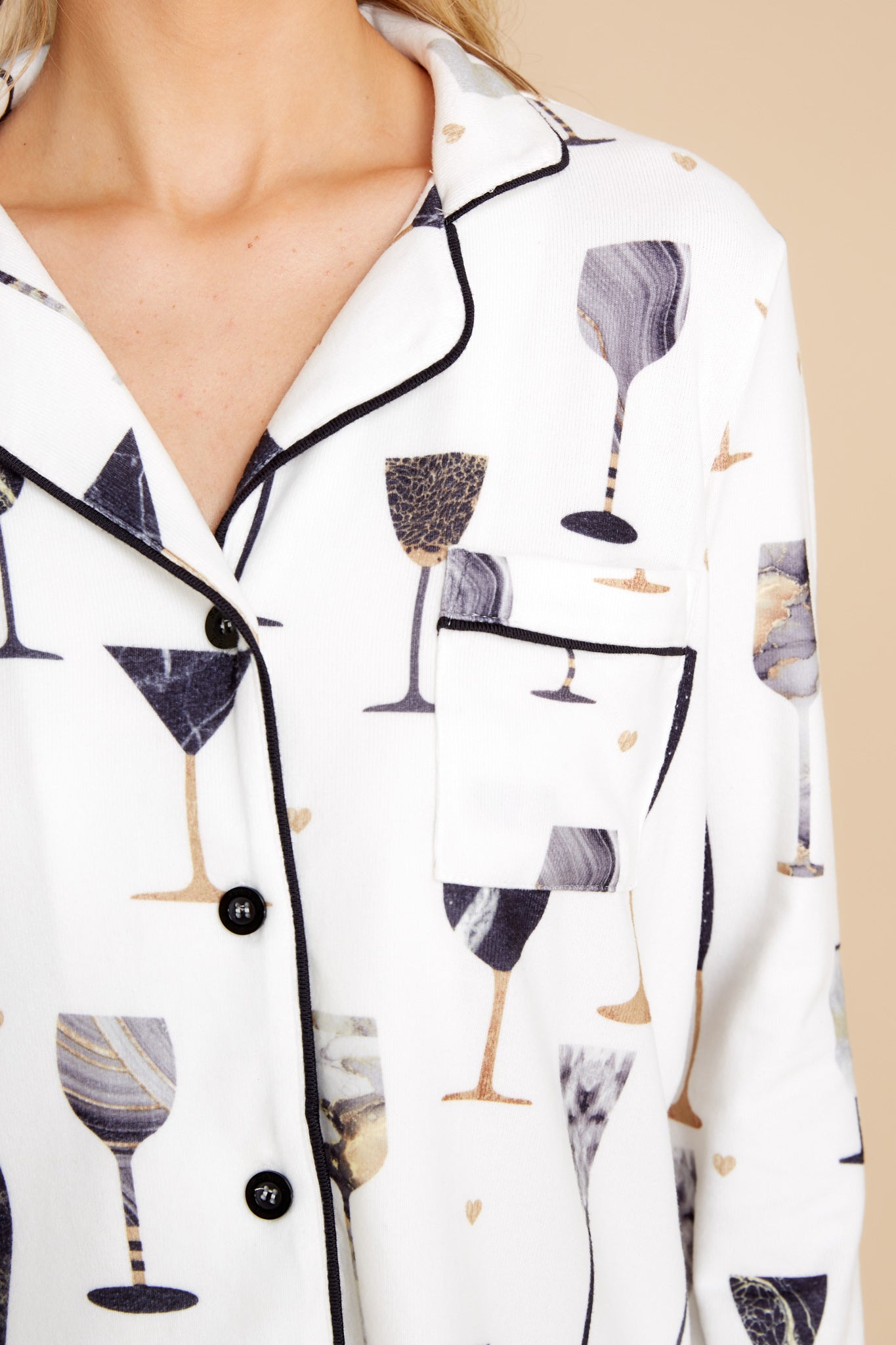 Night Cheers Ivory Wine Print Pajama Set