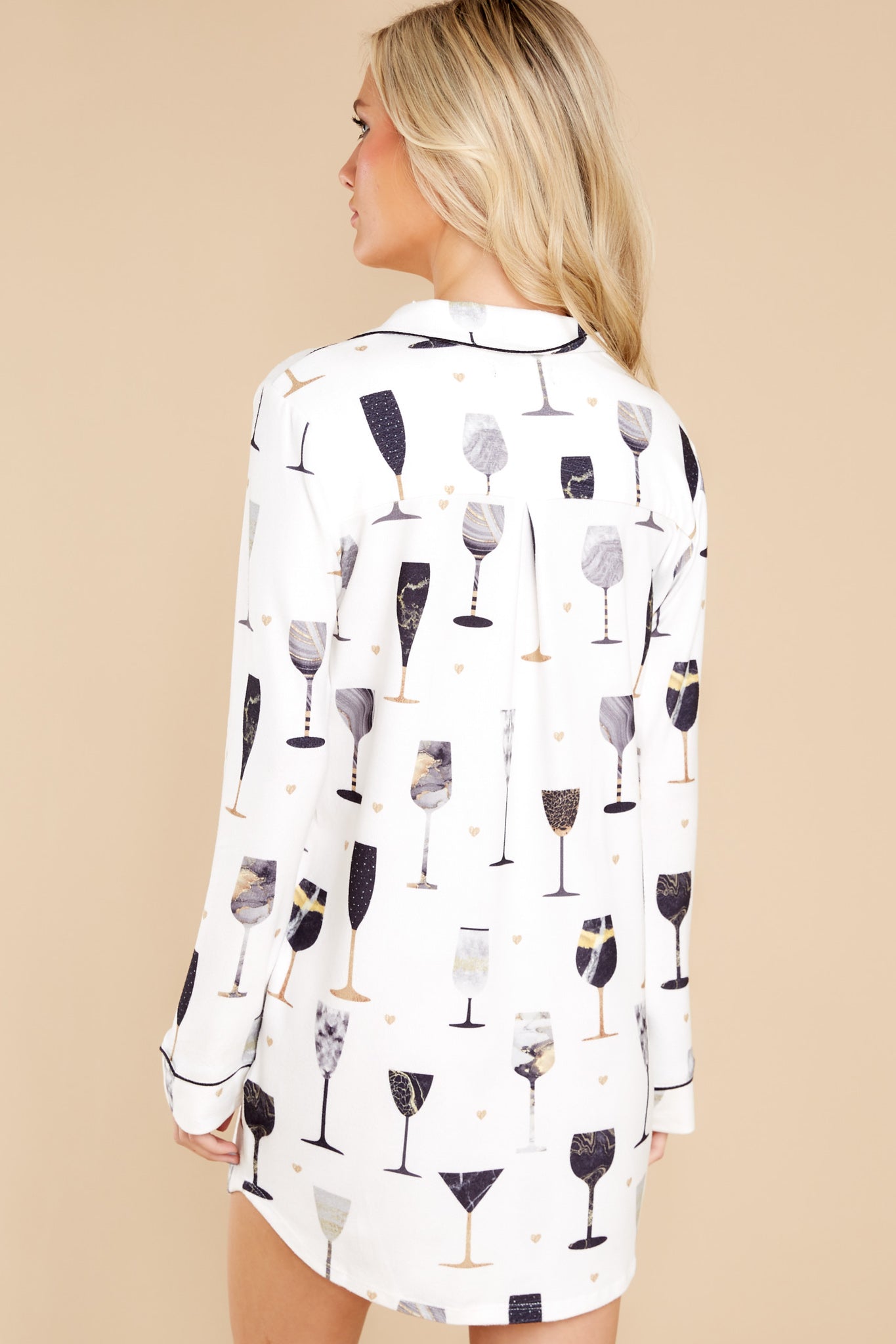 Unwind With Me Ivory Wine Print Pajama Dress