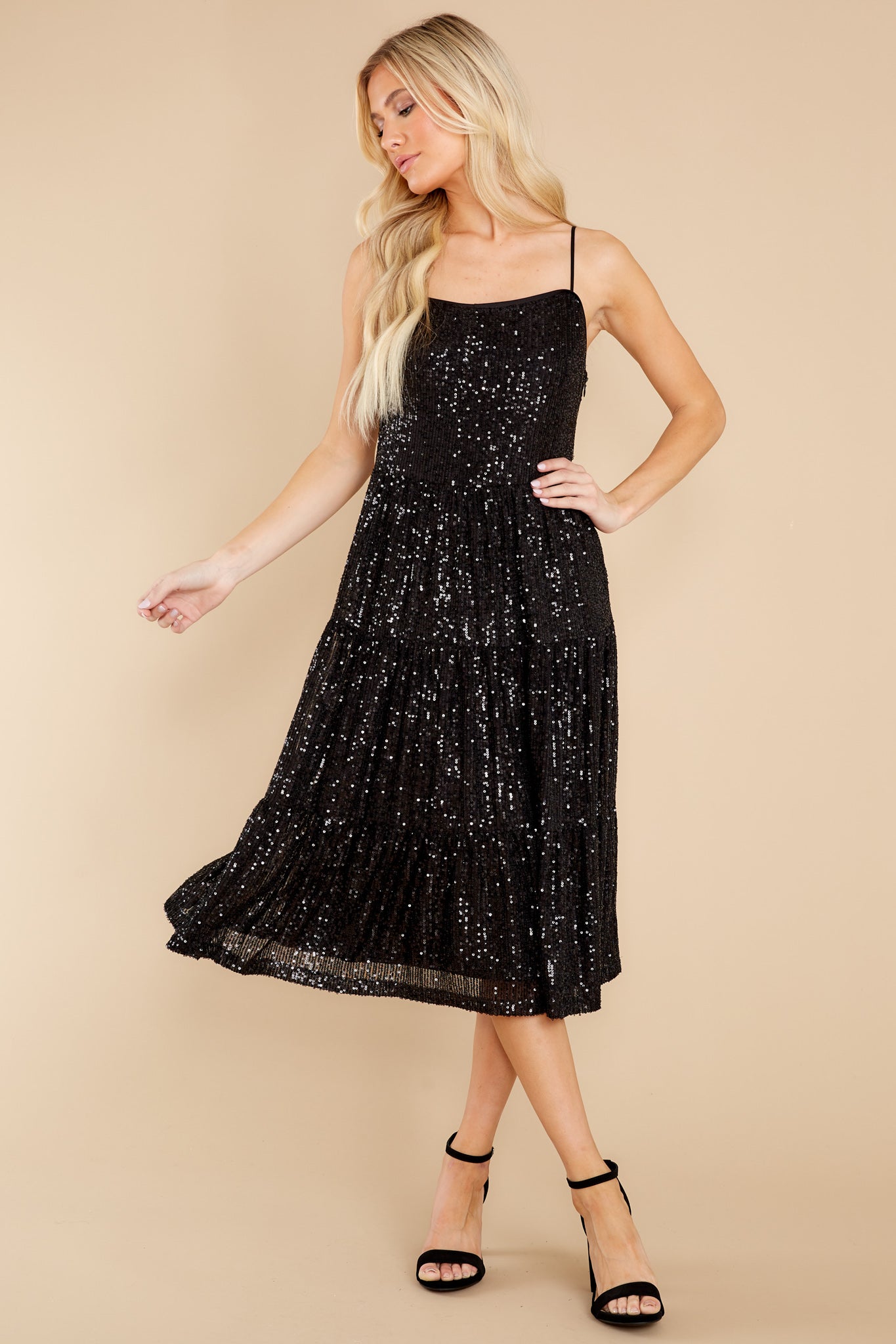 Timeless Favorite Black Sequin Midi Dress