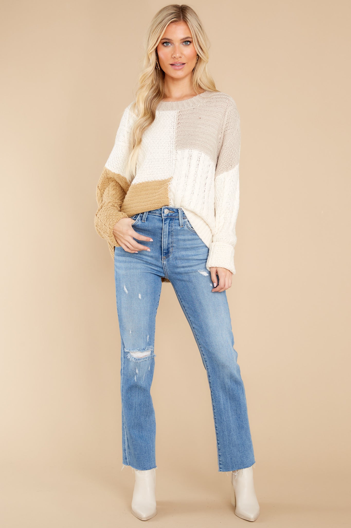 The Snuggle Is Real Ivory Colorblock Sweater