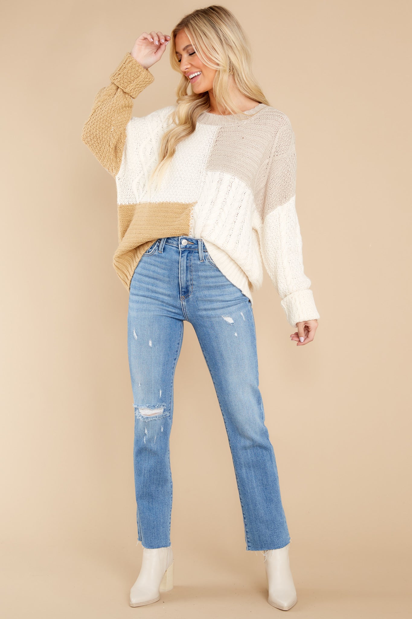 The Snuggle Is Real Ivory Colorblock Sweater