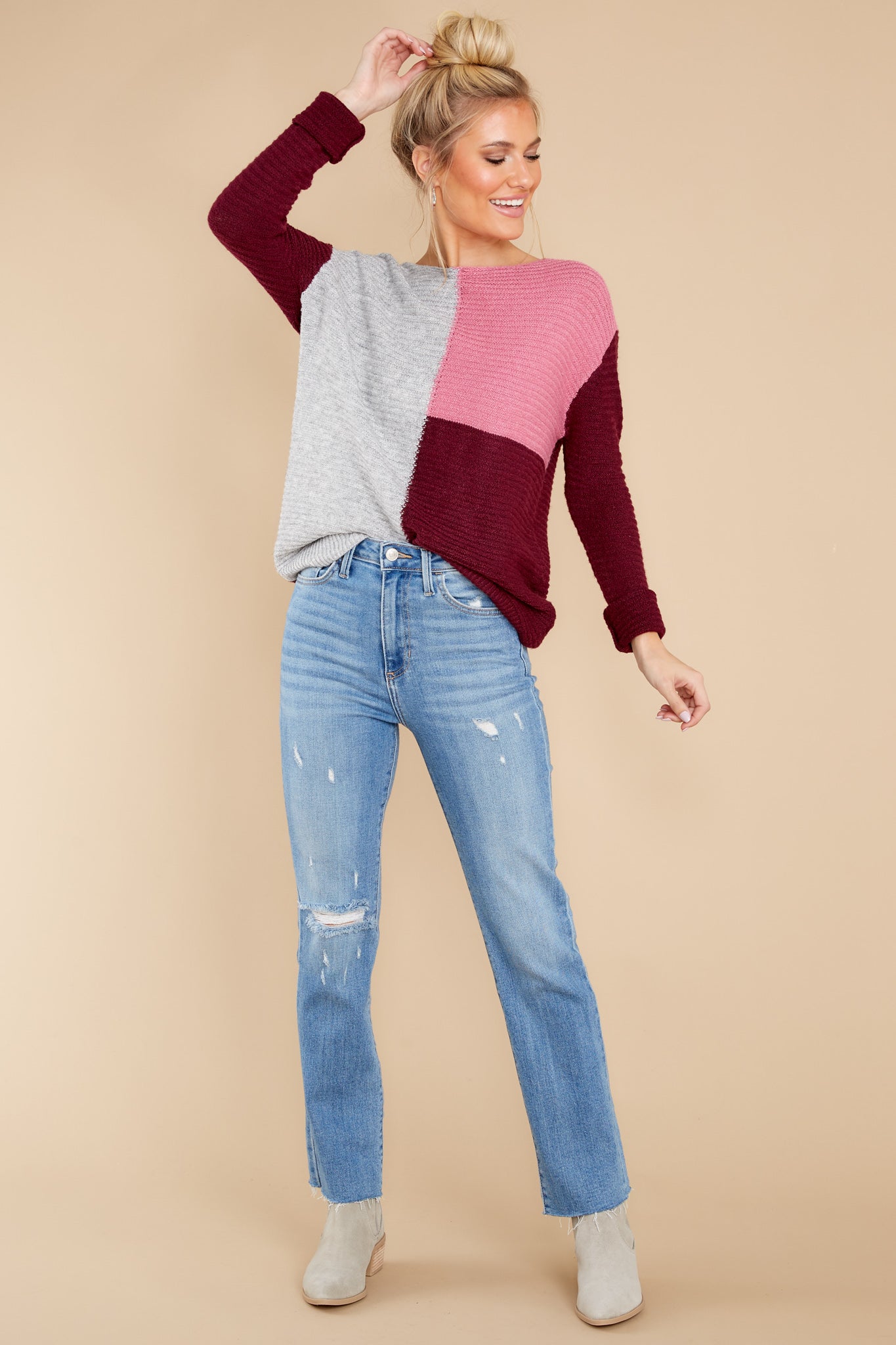 Memorable Outings Plum Colorblock Sweater