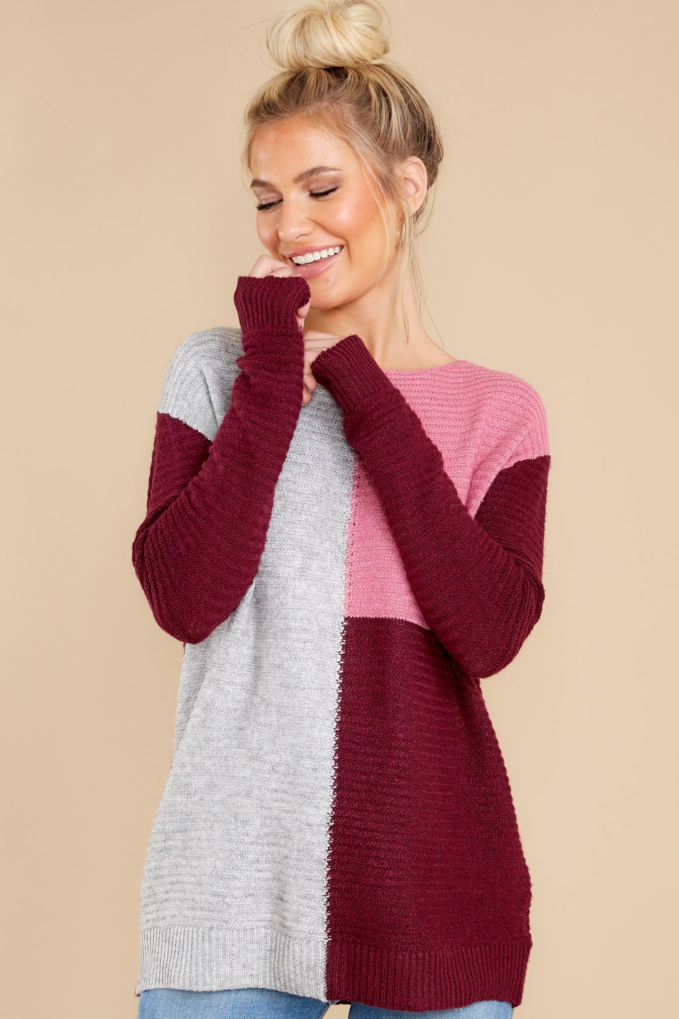Memorable Outings Plum Colorblock Sweater