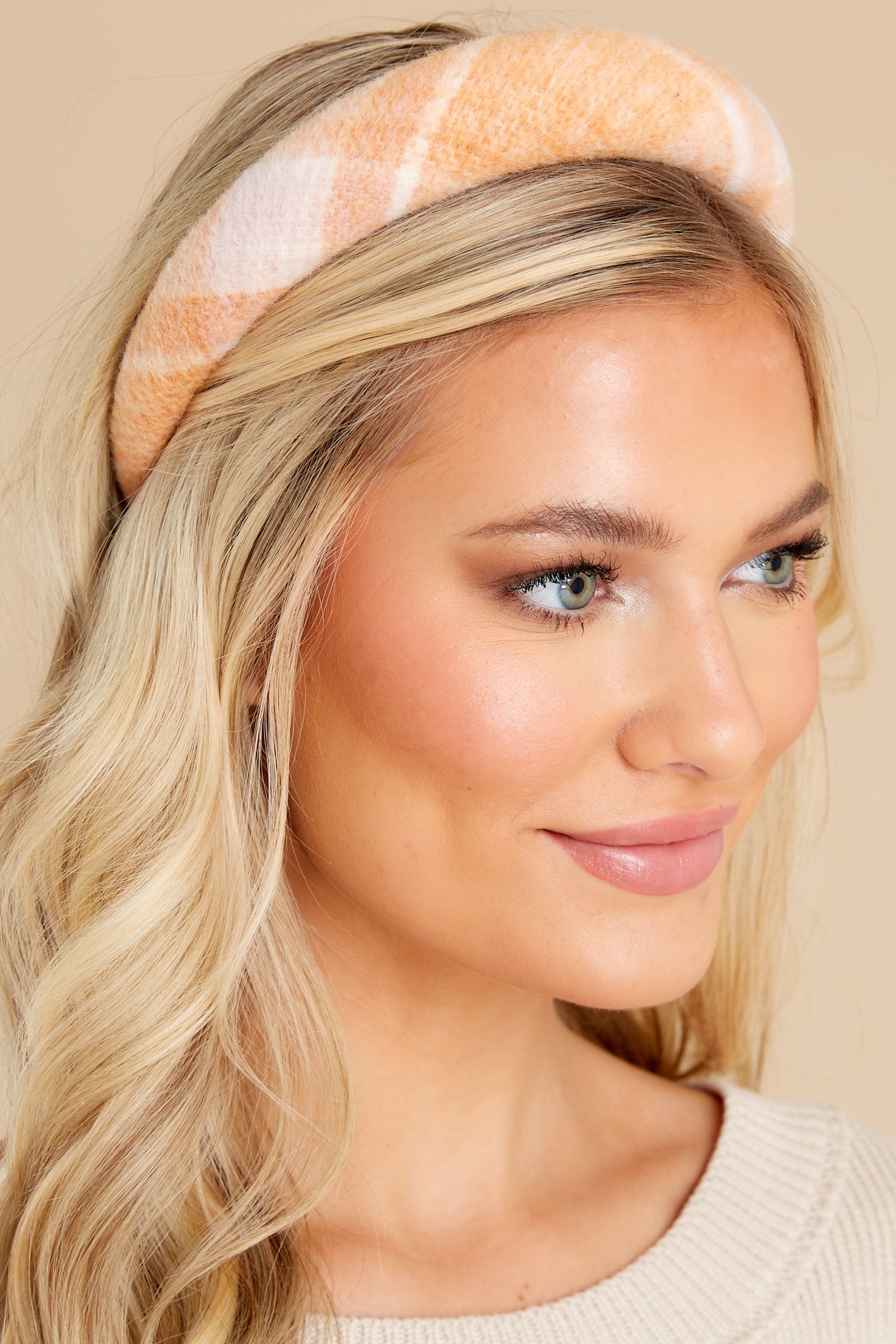 So Chic Apricot Plaid Headband