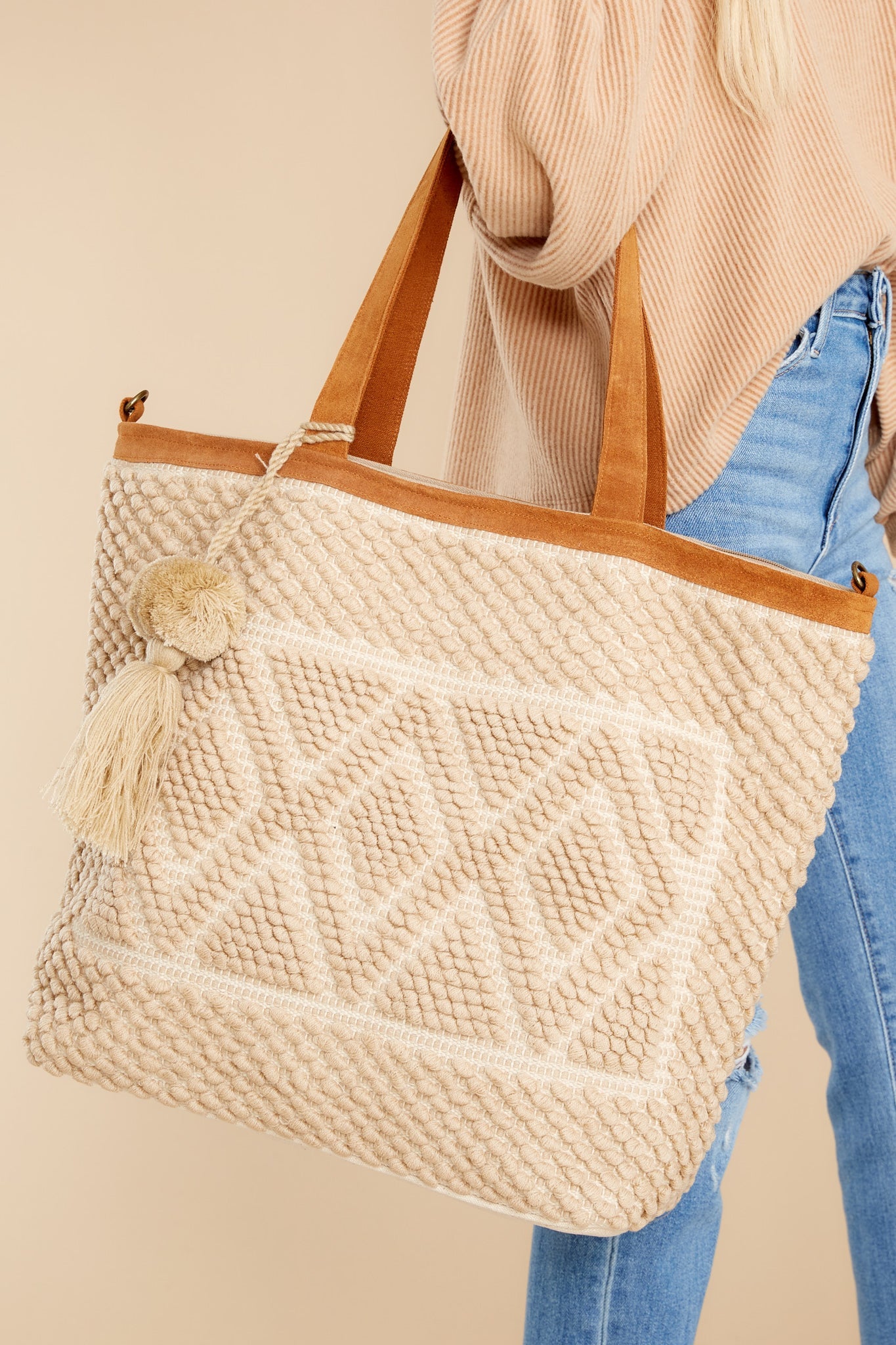 For The Essentials Tan Woven Bag