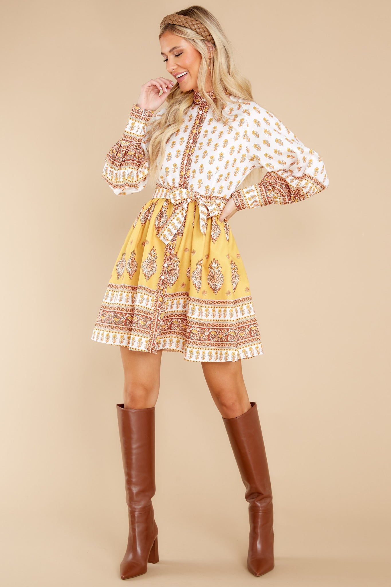 Beginning A Journey Yellow Multi Print Dress