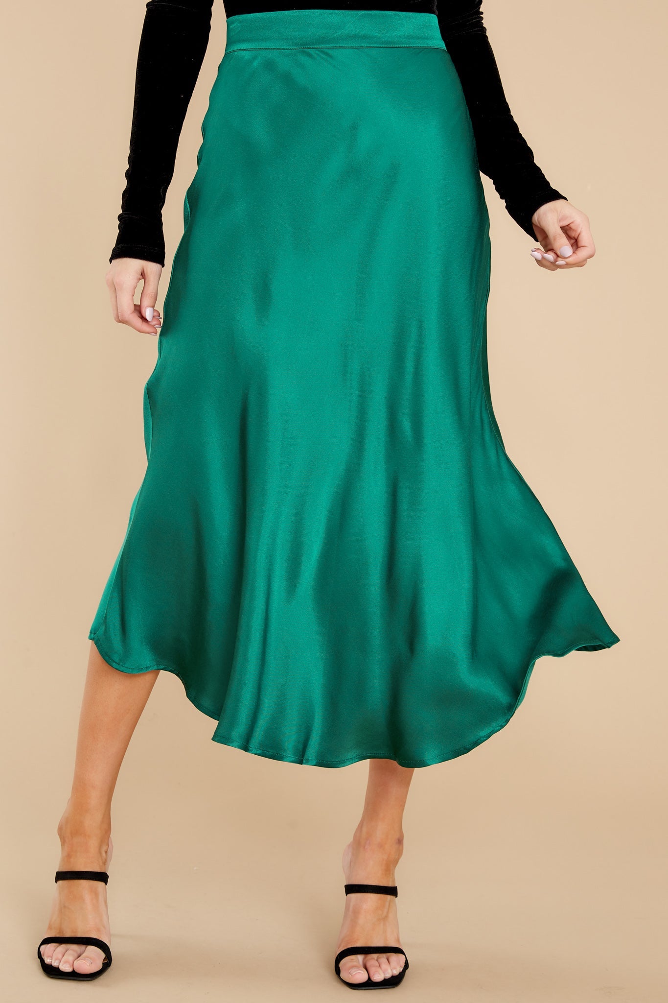 Silky Seduction Emerald Satin Midi Skirt