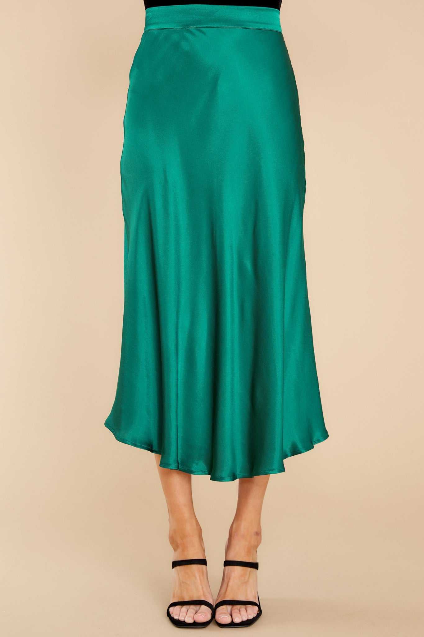 Silky Seduction Emerald Satin Midi Skirt