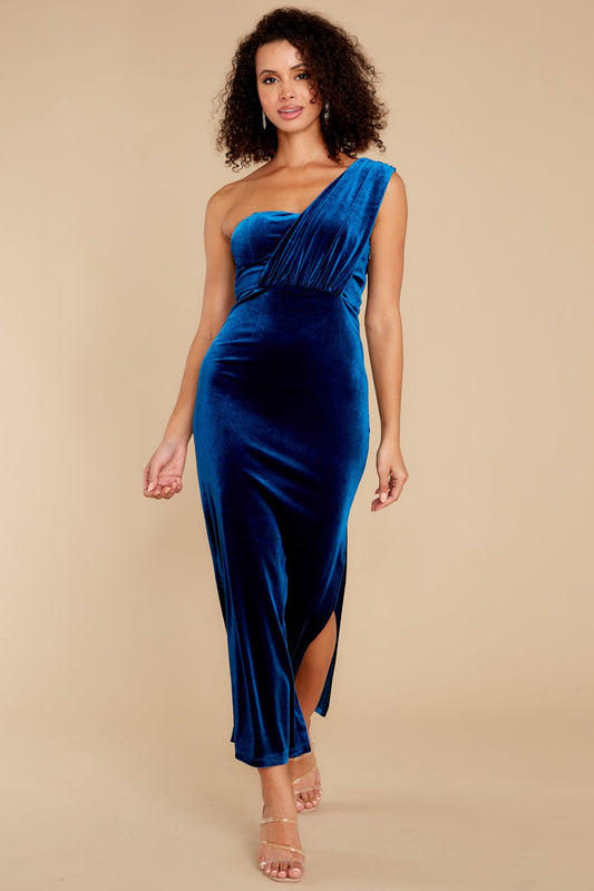 Flawless Beauty Royal Blue Velvet Maxi Dress