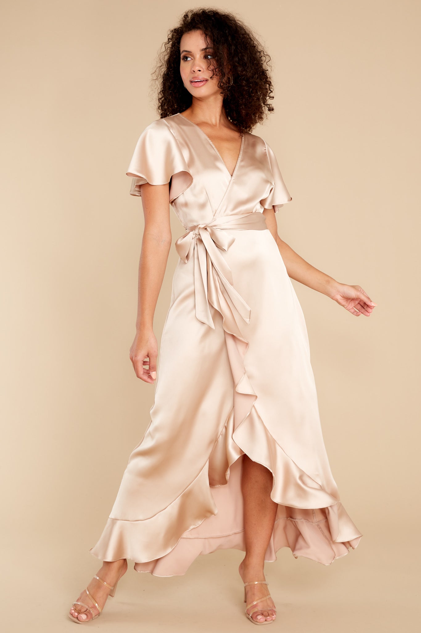 Wrapped In Class Champagne Maxi Dress