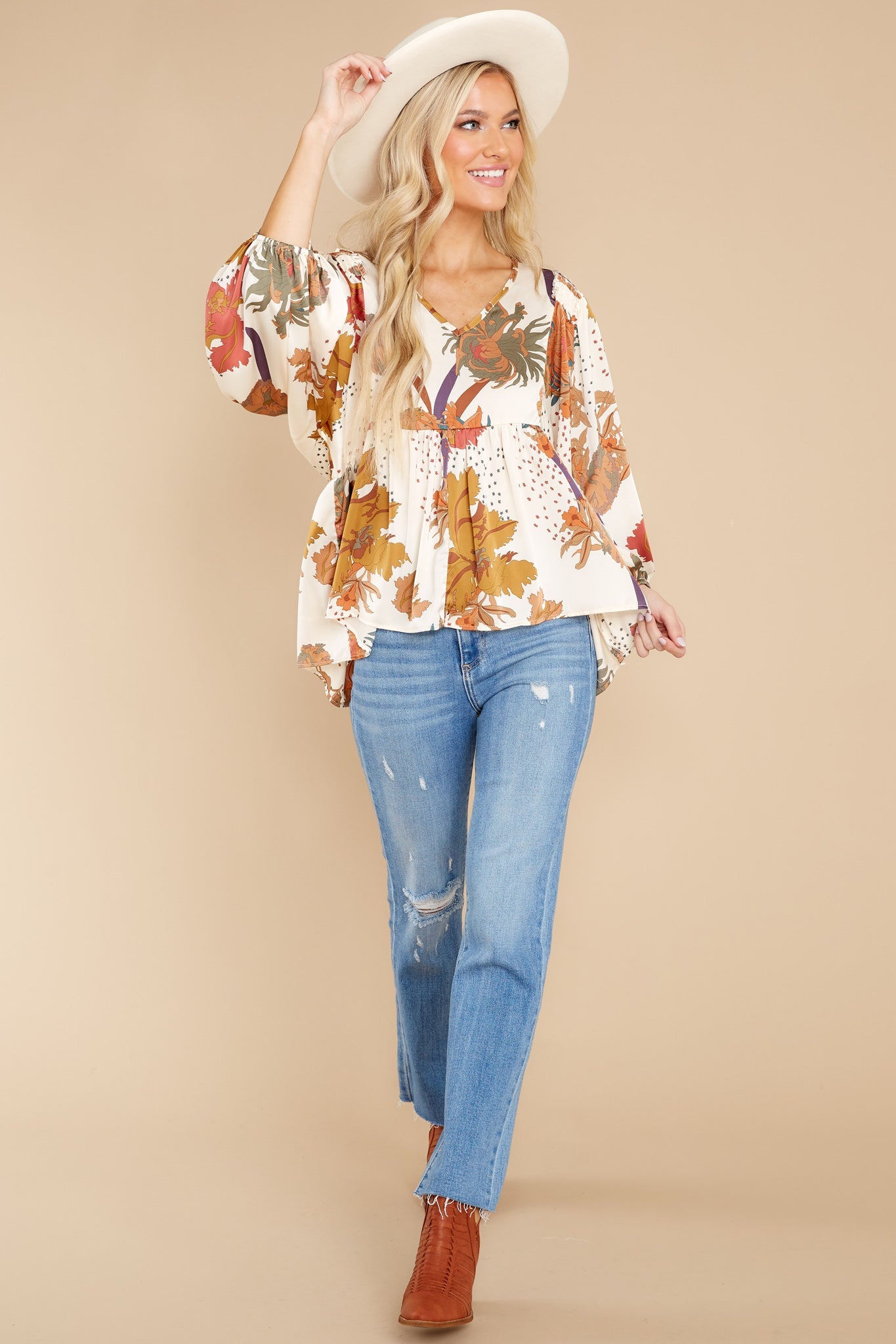 Sweet Sophistication Ivory Floral Print Top