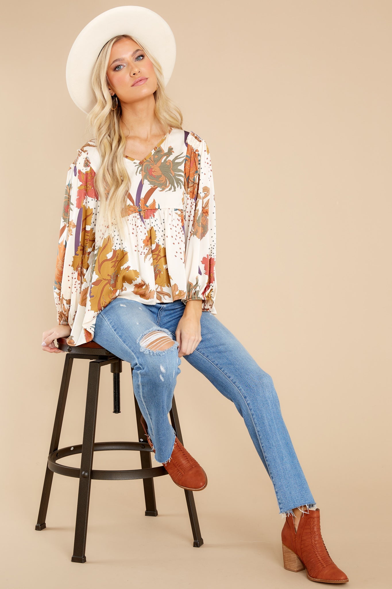 Sweet Sophistication Ivory Floral Print Top