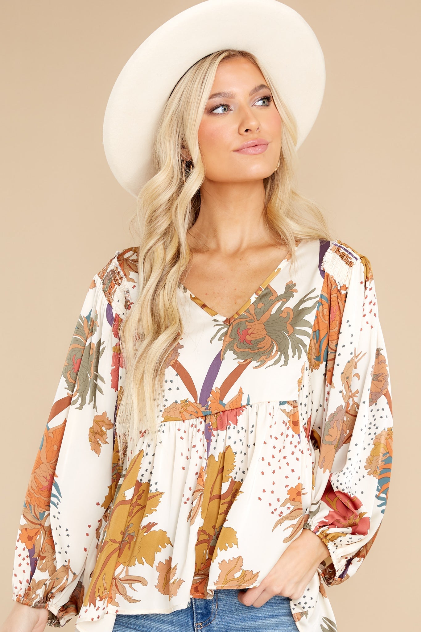 Sweet Sophistication Ivory Floral Print Top